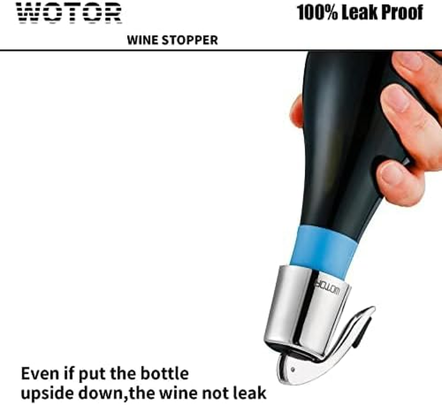WOTOR Stainless Steel Wine Bottle Stoppers with Silicone - Reusable Wine Saver and Decorative Bottle Sealer, Leakproof, Keep Fresh, Silver, 2 Pack image number 6