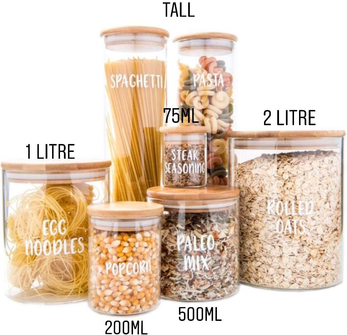 Little Storage Co 2L Glass Storage Jar with Bamboo Lid, Naturally Hygienic Airtight Glass Jars for Kitchen Storage and Organisation, Stackable Pantry Storage Kitchen Organiser (Single)