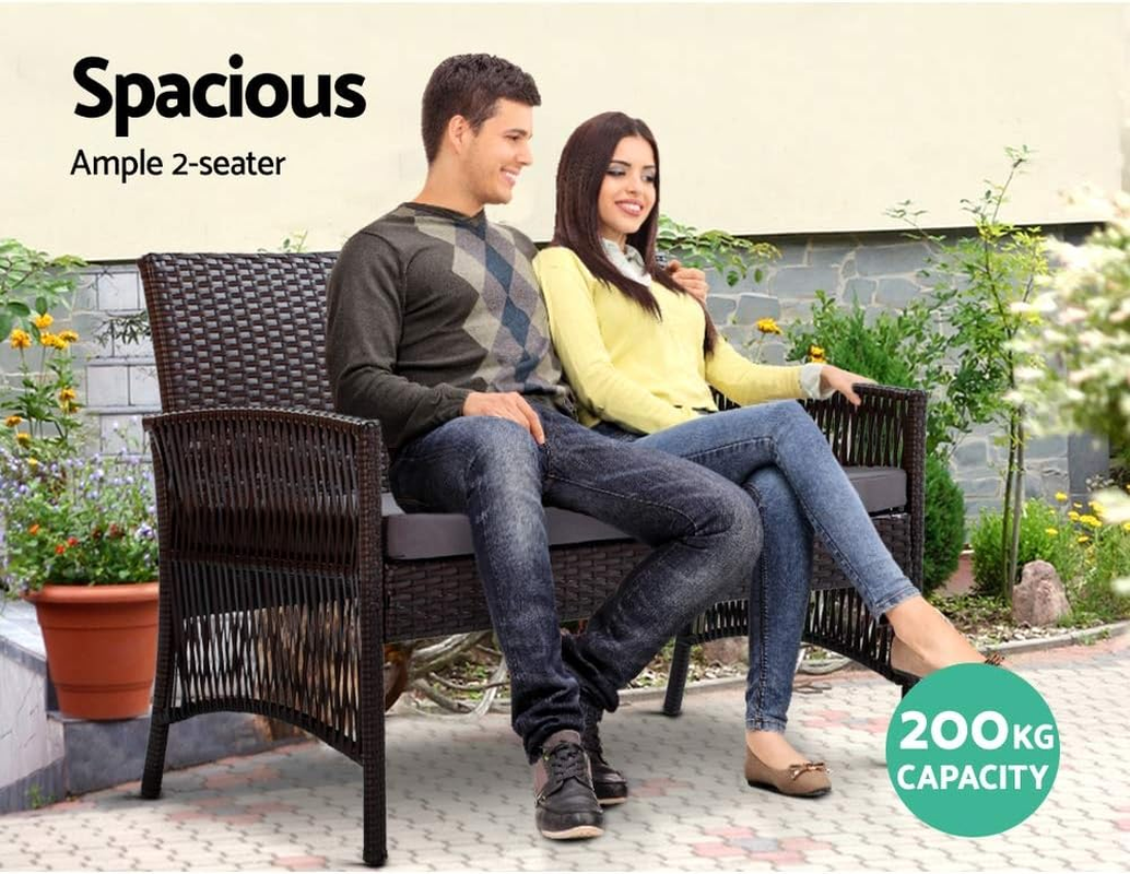 Gardeon 4PCS Outdoor Sofa Set Wicker Harp Chair Table Garden Furniture Black image number 2