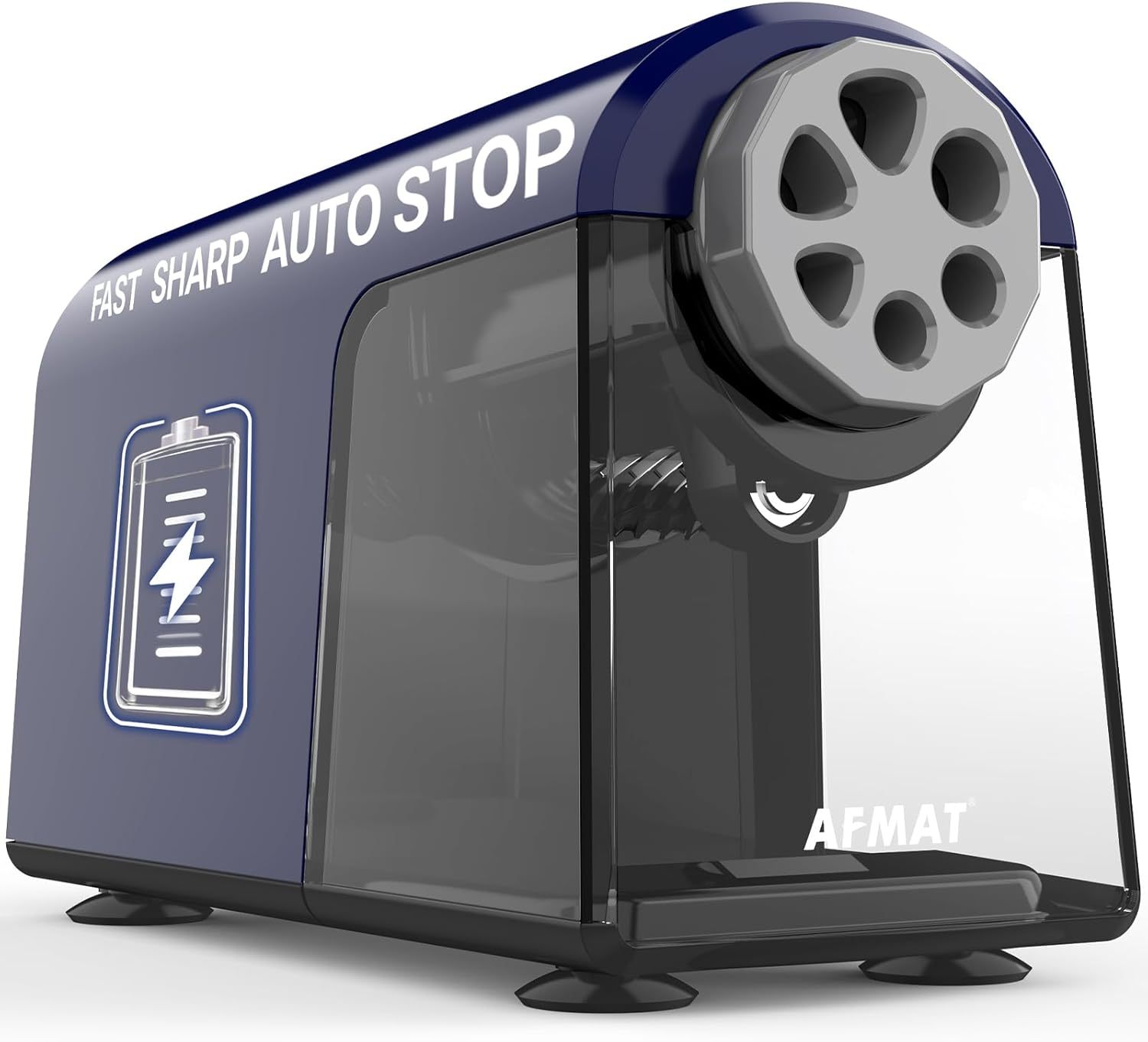 AFMAT Electric Pencil Sharpener with Container, 6 Holes Classroom Pencil Sharpener Automaticric, Quick Sharpening of 6-11 Mm Colouring Pencils, Large Capacity, Safe for Children, Teachers Musthaves