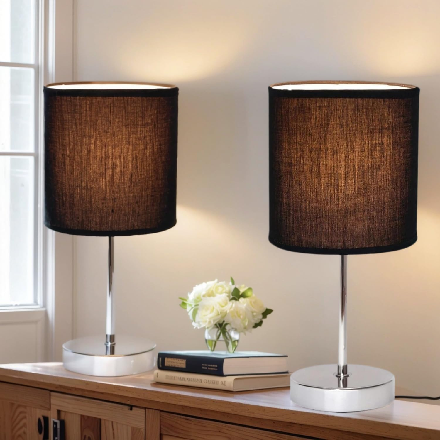 Set 2 Pack Black Touch Table Lamp for Living Room Bedroom, E14 Lamp Holder Max 40W LED Bulb, Not Included LED Blubs (AU Plug)