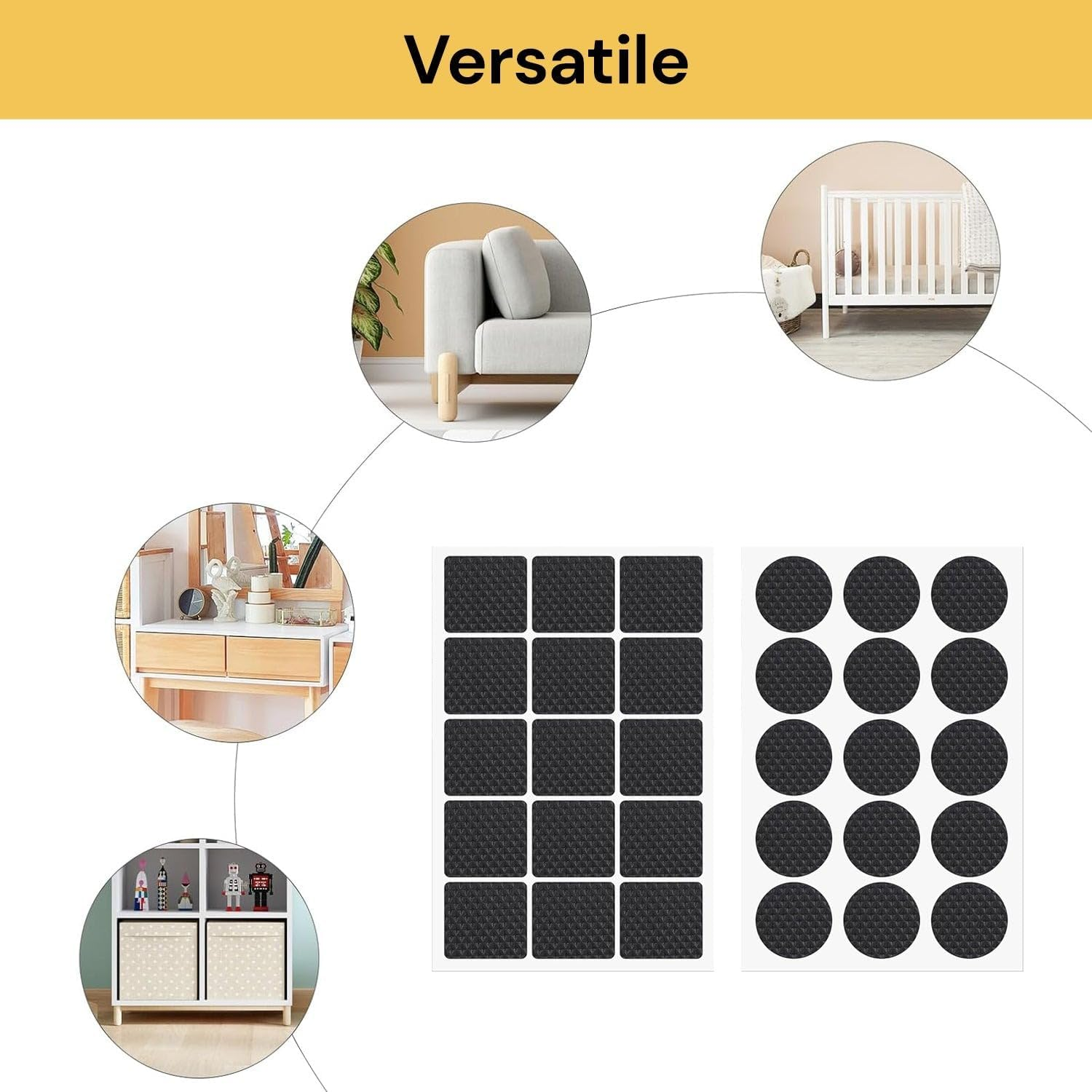 EZONEDEAL Rubber Furniture Pads, Grips for Furniture Feet & Furnitures Pads, Floor Protector for Tiled, Laminate, Wood Flooring - 15 Pieces Floor Protectors (Circle) image number 5