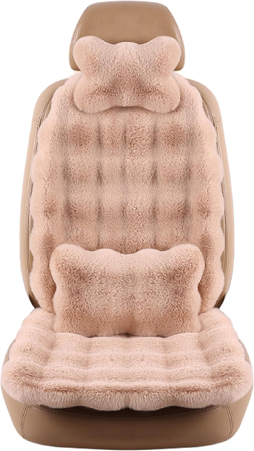 Fluffy Car Seat Covers, Front Seat Full Set Fuzzy Cushions, Soft Lumbar Support Cushion & Headrest Pillow for Pain Relief, Universal Fit Car Seat Cushion Seats Protector for Fatigue Relief (Wine Red)