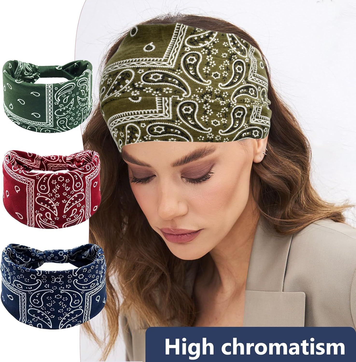 Culinavog Pack of 4 Boho Hair Bands, Wide Soft Headbands with Knotted Look, Elastic Headband for Yoga, Sports, Daily Life - Colourful Set Hair Accessories Women image number 1