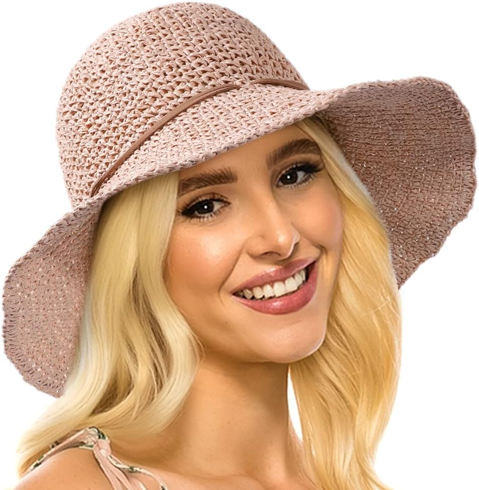 Women'S Foldable Sun Hat Wide Brim UPF 50+ Braided Summer Straw Floppy Beach Hat