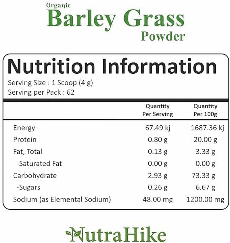 Nutrahike Organic Barley Grass Powder 250G &ndash; Rich in Chlorophyll, Antioxidants & Nutrients, Supports Detox, Digestion & Immune Health, Natural Green Superfood for Wellness image number 2