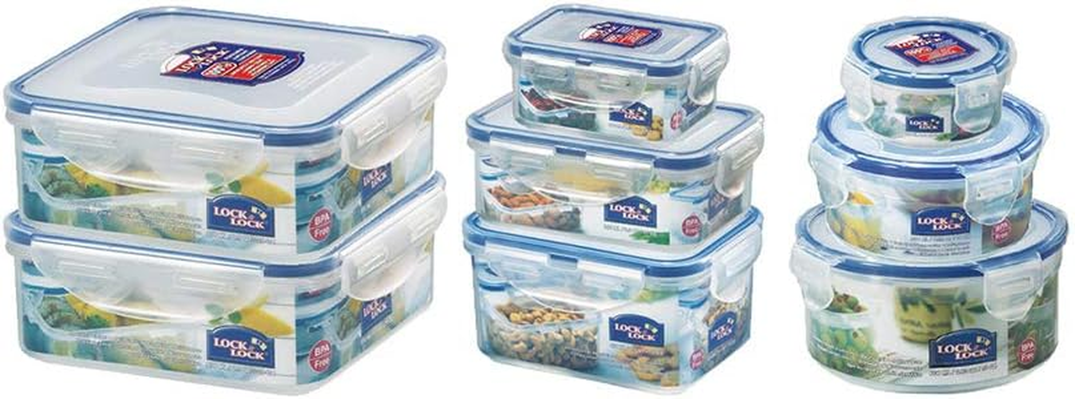 Locknlock Classic Container 8 Piece Set - Patented Four-Hinge Locking System | Silicone Seal | Impact, Scratch, Heat, and Stain Resistant - Space-Saving Design - Ideal for Transportation | Clear