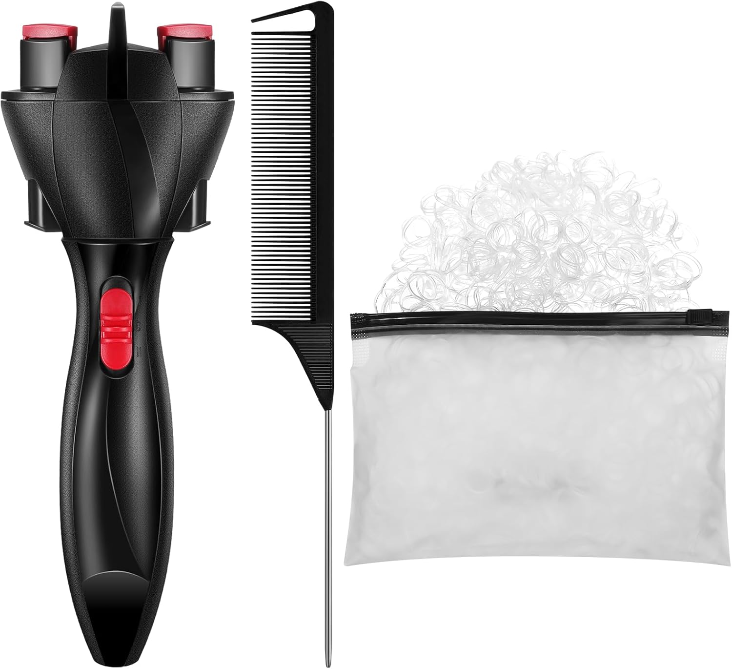 Automatic Hair Braider with 800 Mini Rubber Bands, Tail Comb & Electronic Braiding Machine - Roller Styling Tool for Tangling (Black)