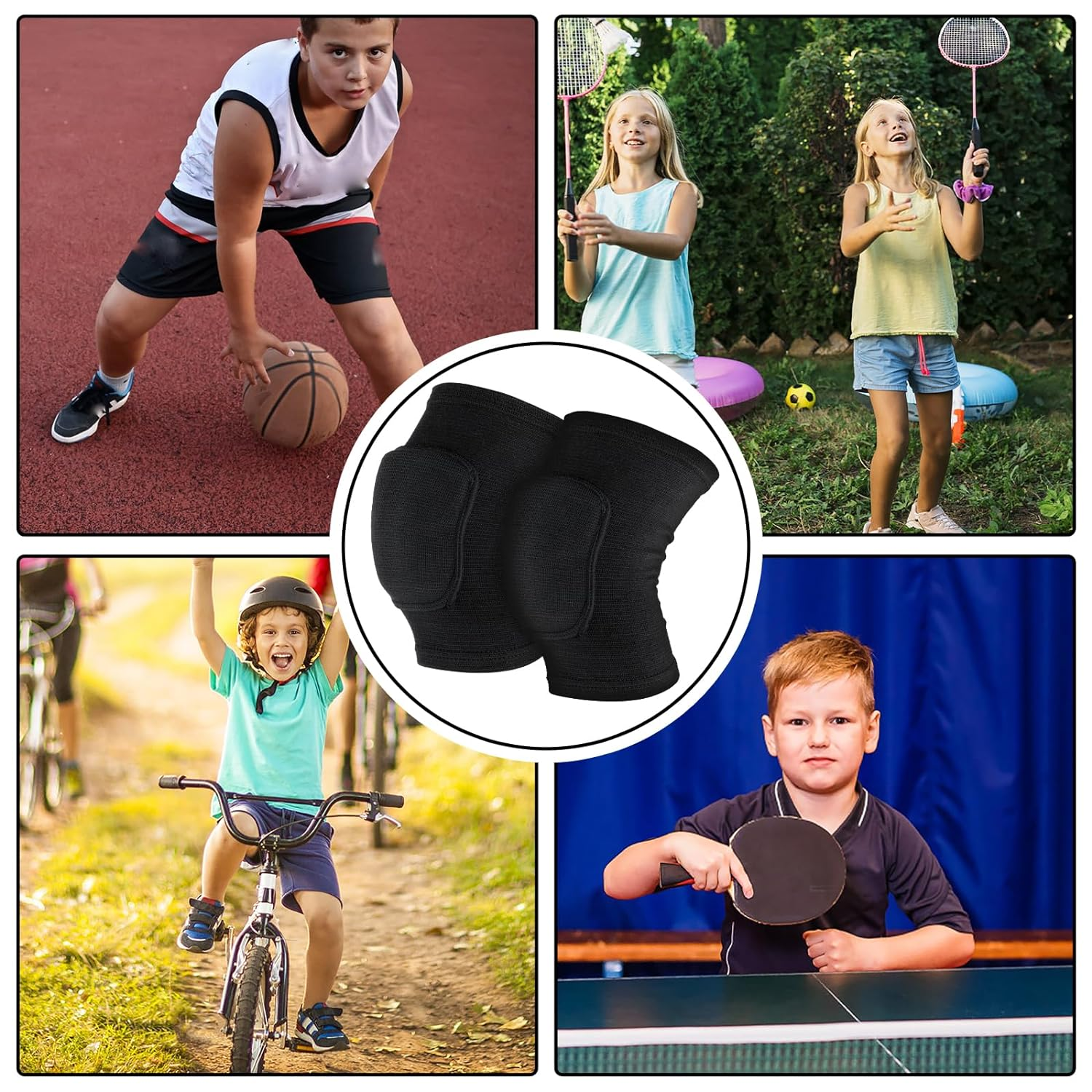 Sibba Kids Knee Pad, Breathable Elastic Knee Brace, Anti-Slip Padded Sponge Knee Protector for Volleyball Dance Running Skating Basketball Football Sports