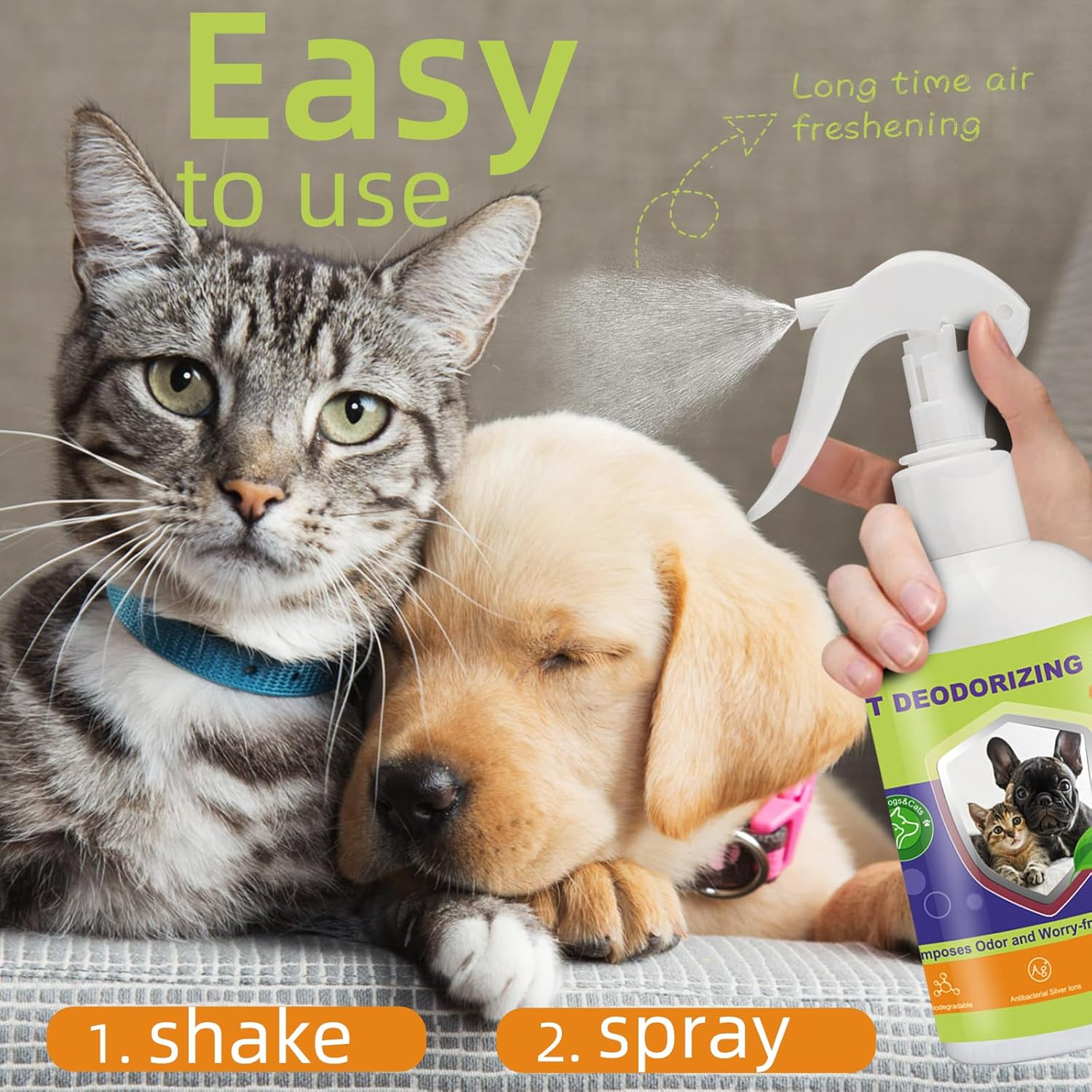 Dog Urine Odor Eliminator Spray for Home, Cat Litter Box Deodorizer, Pet Room Deodorizing for Pee Smells on Carpet or Furniture, Puppy Perfume Spray Long Lasting, 500Ml/16.9Oz, Green Tea image number 2