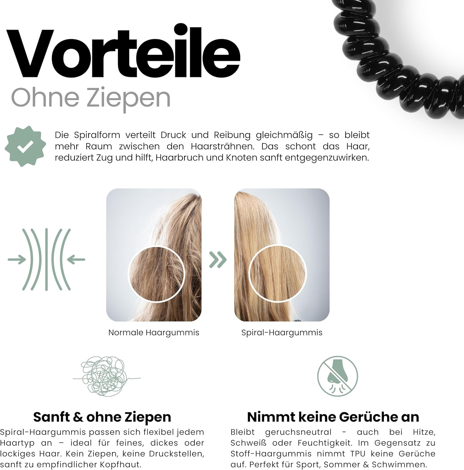 Specora - Spiral Hair Scrunchies Pack of 10-5 Cm TPU Black image number 6