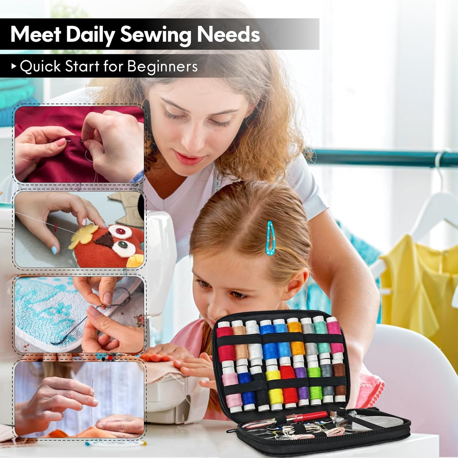 OKOMER Sewing Kit, Sewing Supplies, Sewing Kit for Adults, Needle and Thread Kit, Small Mini Sewing Kit, Travel, Basic,Beginner Sew Kit, Contains Sewing Needles, Needle Threaders, Sewing Thread Etc(M)