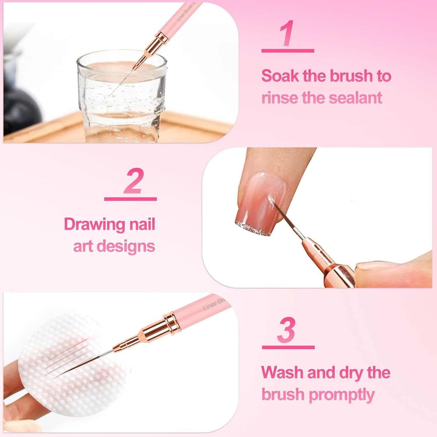 Sularpek Nail Art Liner Brushes, 5Pcs Nail Painting Design Brush Set for DIY & Professional Use - Fine Drawing, Long Lines, Thin Details - Sizes 4/8/12/20/25Mm, Pink image number 6