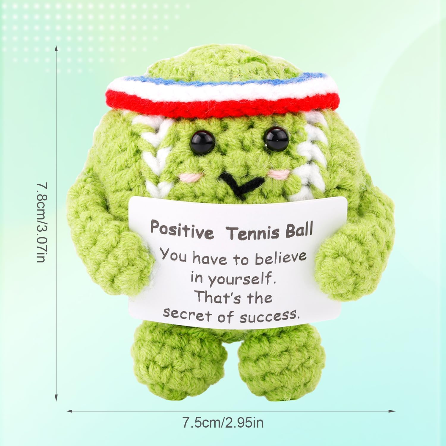 Positive Tennis Ball, Cute Funny Crochet Inspirational Tennis Ball Positive Knitted Animal Doll Crochet Toy with Positive Card for Sports Lover Friends Party Decorations image number 4