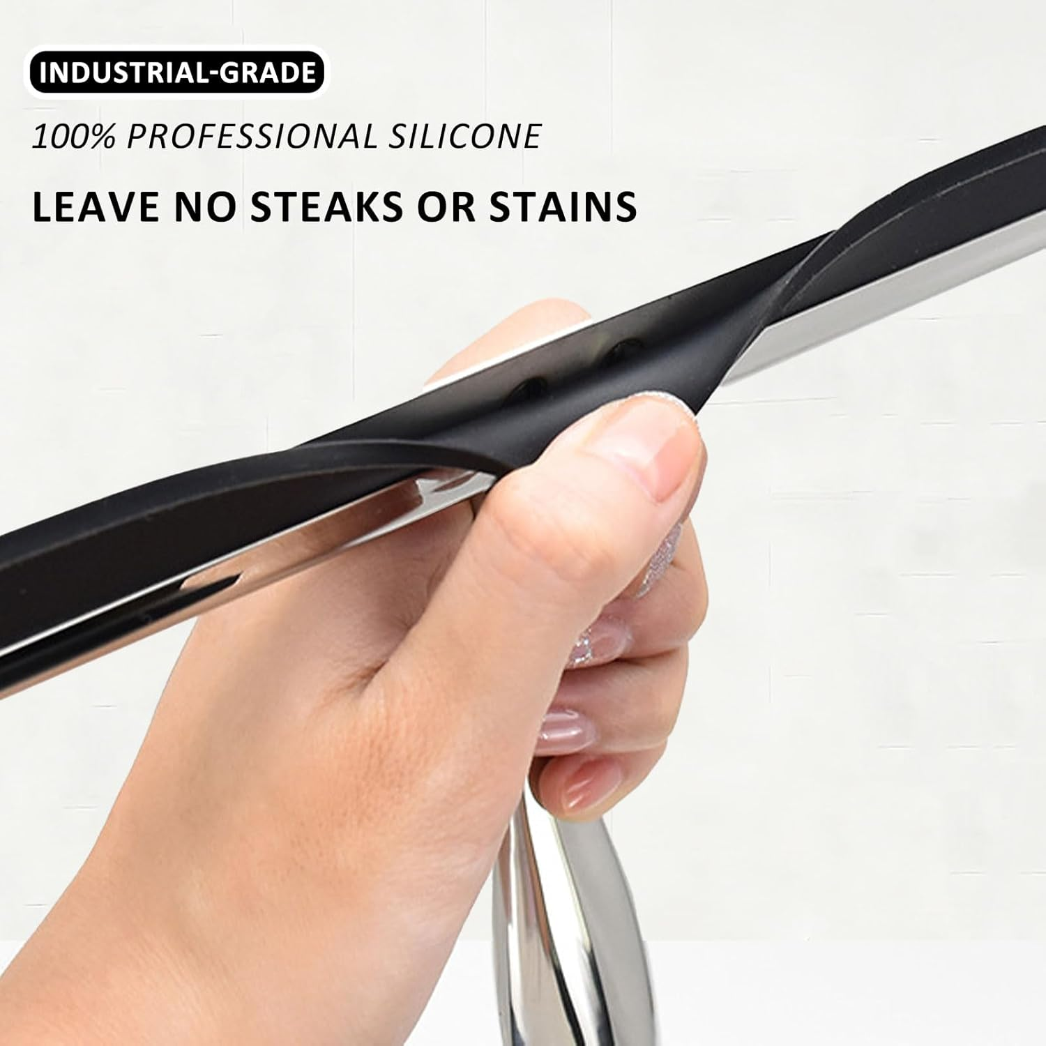 Rubber Blade Shower Squeegee for Glass Doors, Stainless Steel Squeegee with 2 Adhesive Hooks Replacement, Bathroom Window Squeegee for Home, Tile Wall, Mirrors Glass Wiper Cleaning Tool image number 3