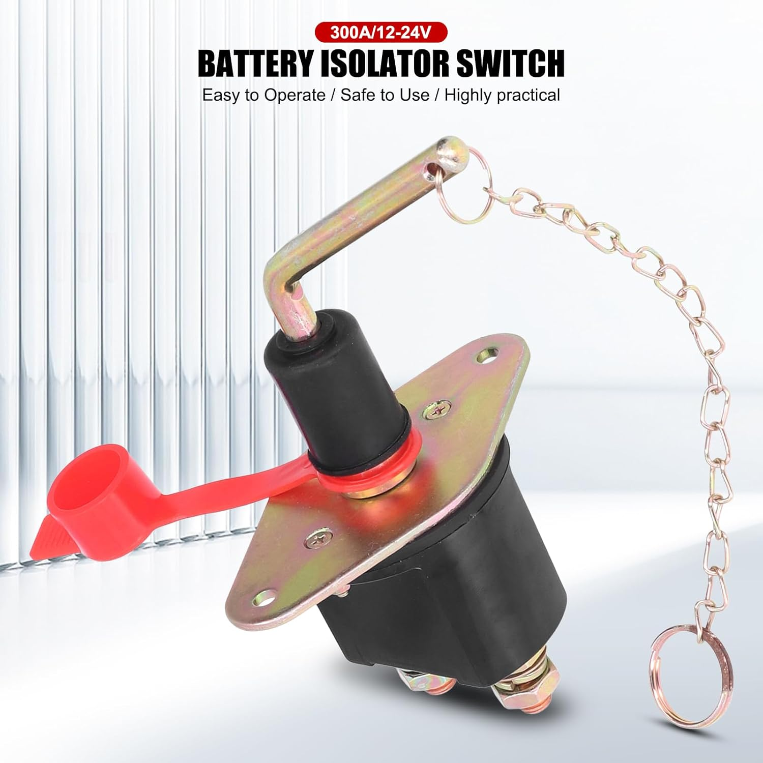 EVTSCAN 12V/24V DC 300A High Current Battery Isolator Cut off Switch, with Removable Key and Dust Cap, for Car, Truck, RV, Boat, Yacht image number 4