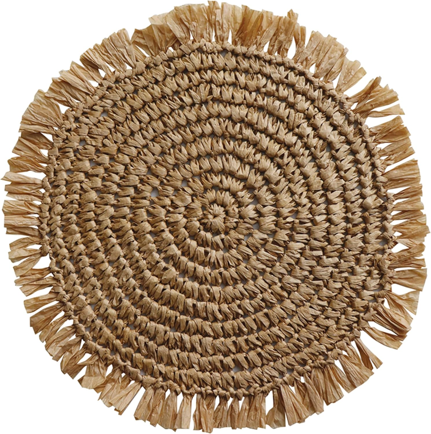Madras Link Fringe round Placemat, 33 Cm Diameter, Natural
