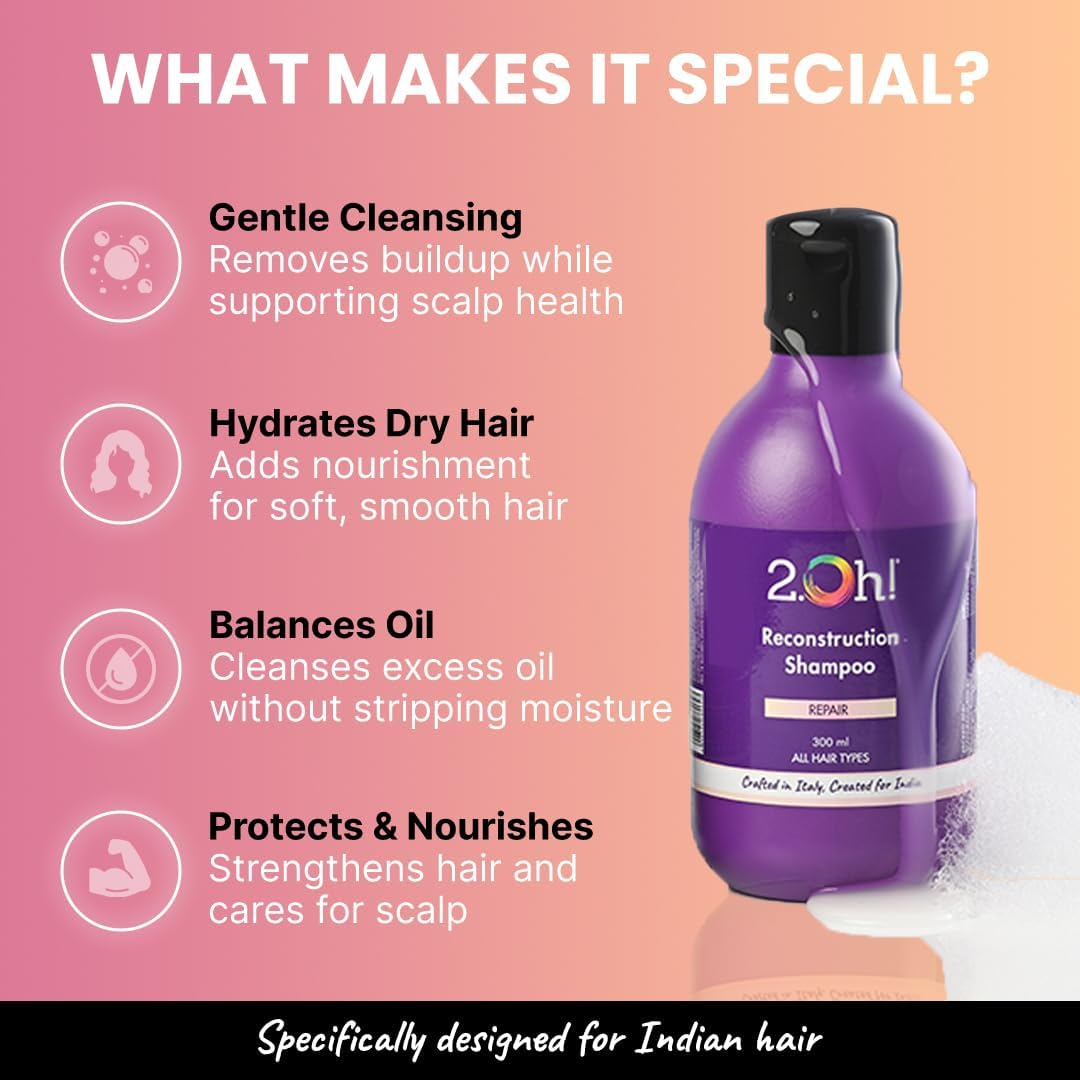 2.Oh! Italian Reconstruction Shampoo for Dry Hair | Tri-Surfactant Repair Shampoo for Frizzy Hair | Dry Hair Shampoo for Women | Daily Use Shampoo for Men | Shampoo for Oily Scalp | Argan Oil Glycerin image number 5