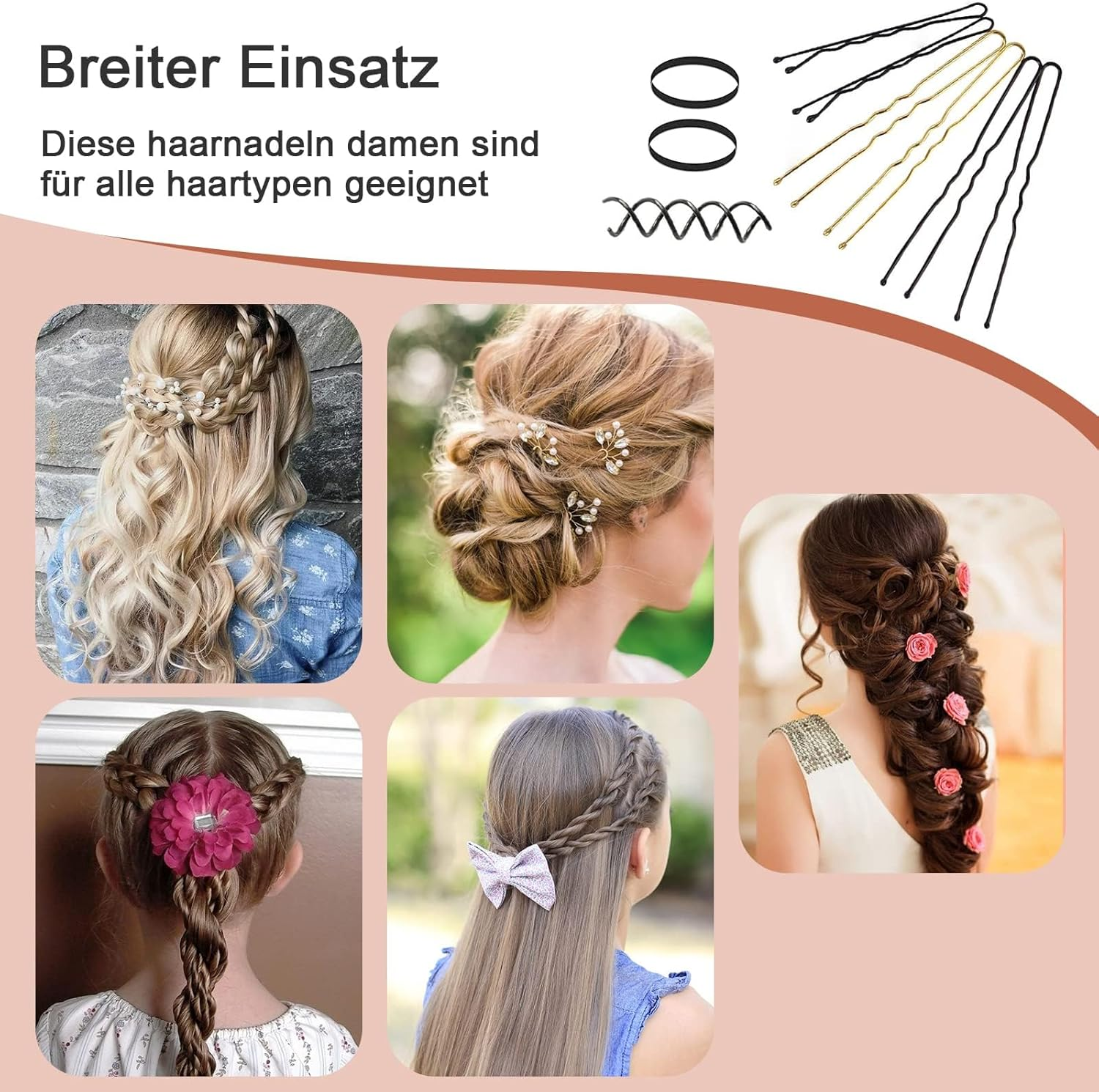 403 Pieces Hair Accessories Set for Women & Girls - U-Shape Bobby Pins, Spiral Hair Clips, Hair Bands, Scrunchies, Non-Slip Hairpins - Bridal Wedding Party Essentials image number 5