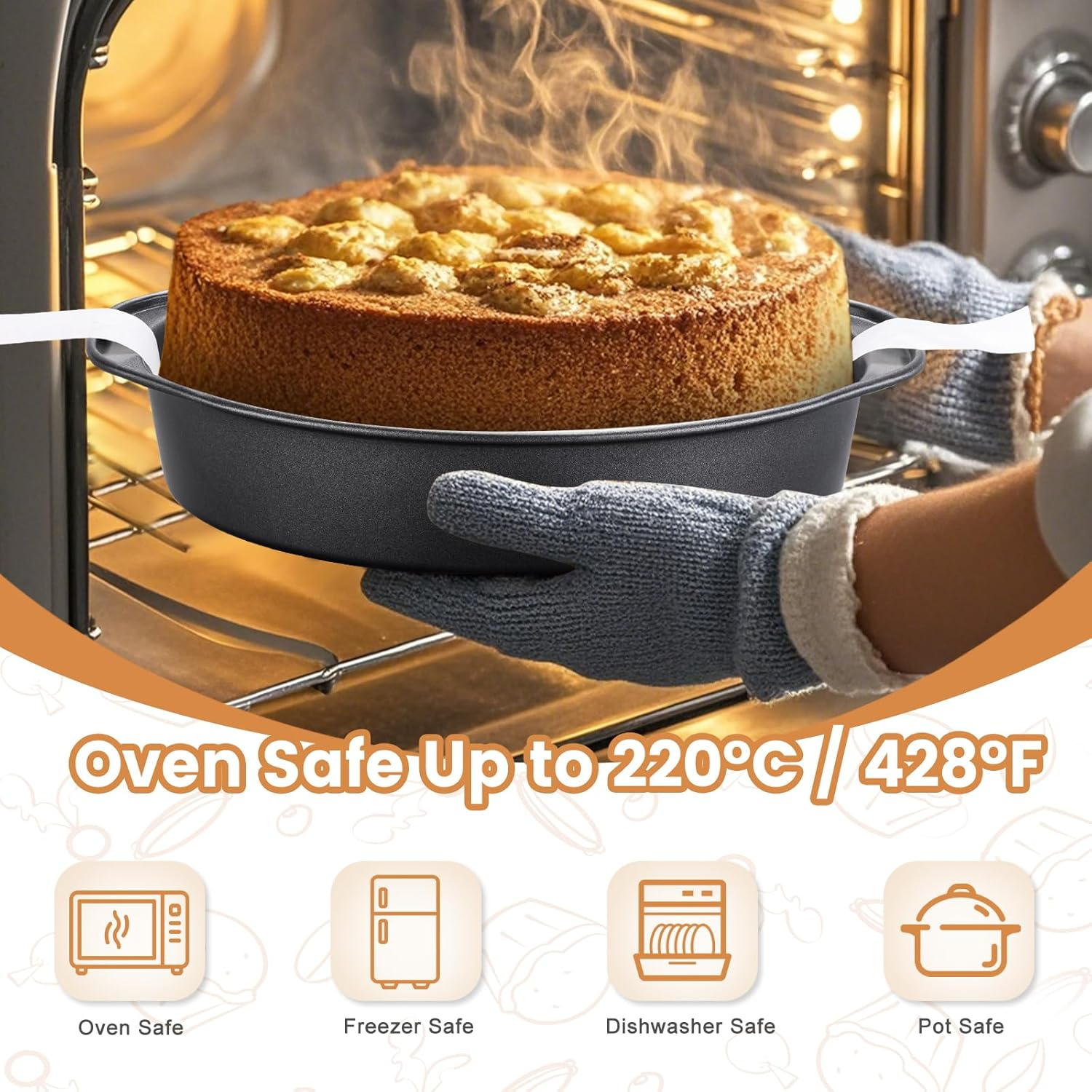 BEWOS 8 Inch round Cake Tin Set of 3 - Heavy Duty Carbon Steel Cake Pan with Handles, Non-Stick, Oven & Dishwasher Safe, Includes 100 Parchment Papers for Easy Release image number 3