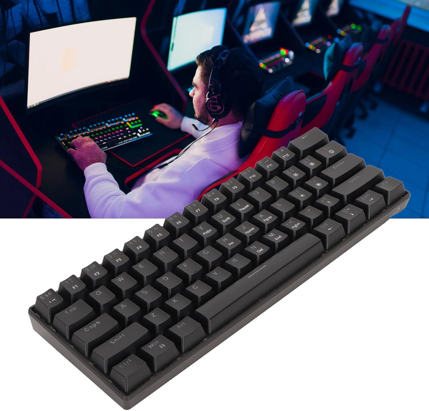 Mechanical Keyboard, 60% Mechanical Gaming Keyboard with LED Backlit, 61 Keys Compact Mini Wired Keyboard, Mechanical Shaft Switches, for Windows PC Laptop Gamer (Black Blue - Black Blue Switch image number 3