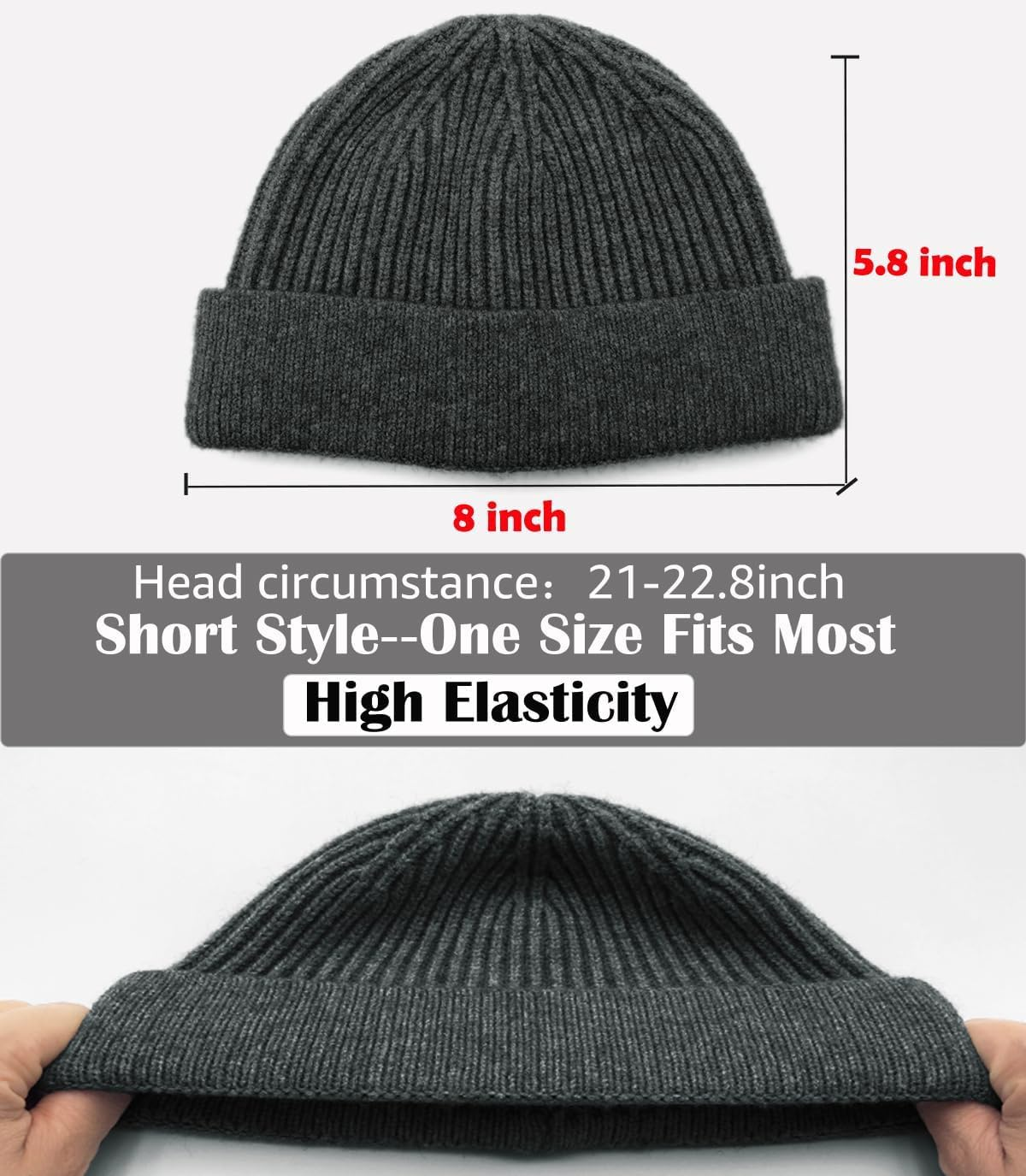 Swag Wool Short Fisherman Beanie for Men Women, Knit Cuff Trawler Beanie Watch Hat, Soft Spring Fall Skull Cap Unisex - Black image number 2