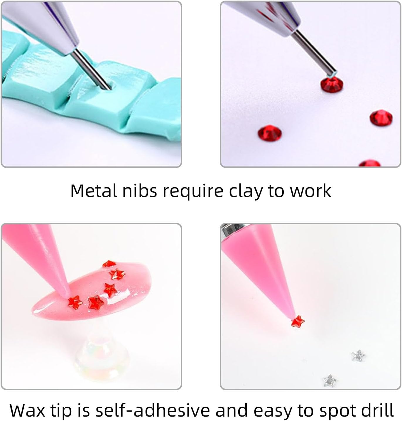 2 Pack Dual Ended Nail Rhinestones Picker Dotting Tools,Ergonomic Nail Art Crafts,Diy Nail Art Decoration Wax Tip Pencil for Nail Gems Stones Crystals Art Crafts with 2 Extra Wax Head image number 1