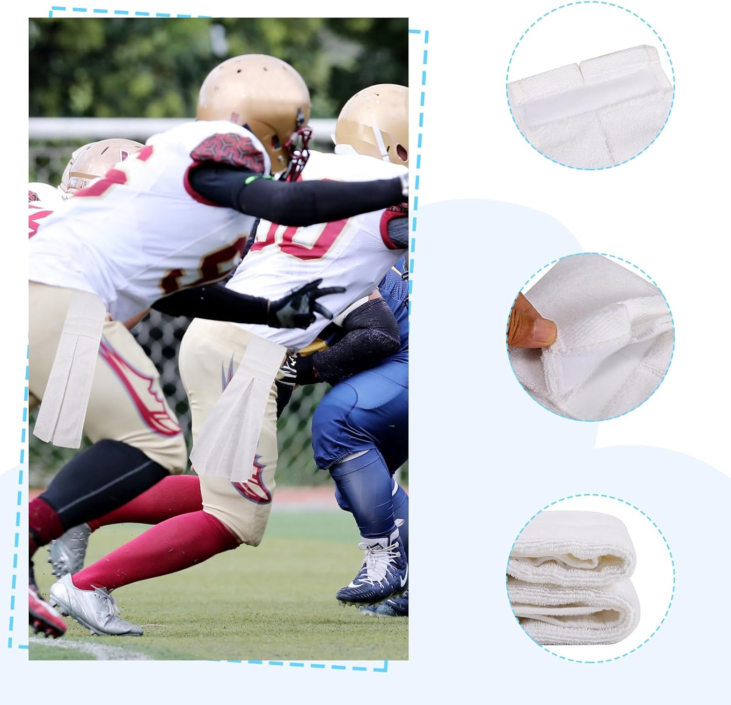 AGDGV Football Towel - Cotton Hand Towel with Hook and Loop Closure for Football, QB, Gym, Yoga, Golf, Softball | Super Absorbent and Soft | Perfect for Men, Women, Youth | White image number 1