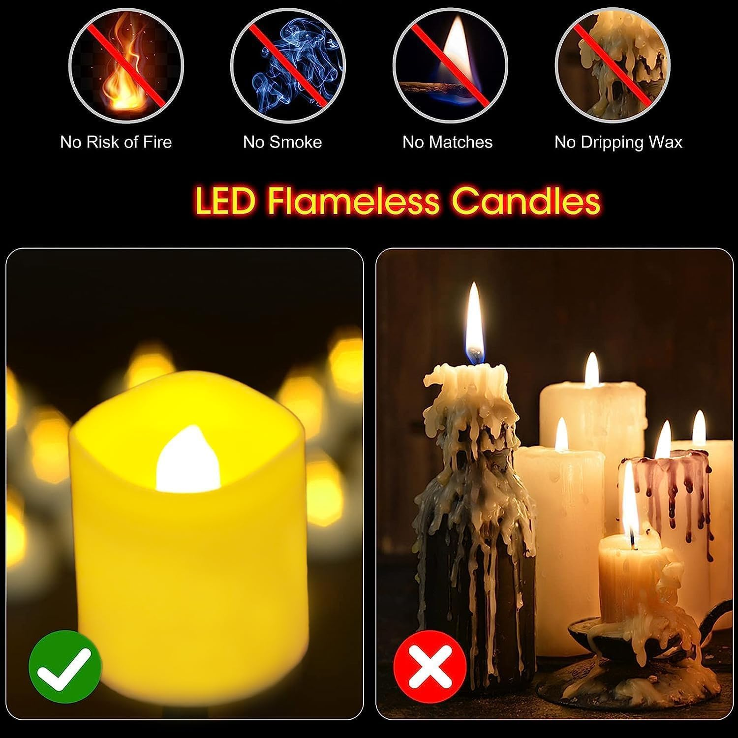 24Pc Flameless Candles Battery Operated, 200+ Hours Flickering Fake Candles Electric LED Candles for Home Decor Electric Candle Tea Lights Table Decorations, Wedding, Aniversary, Halloween, Christmas image number 3