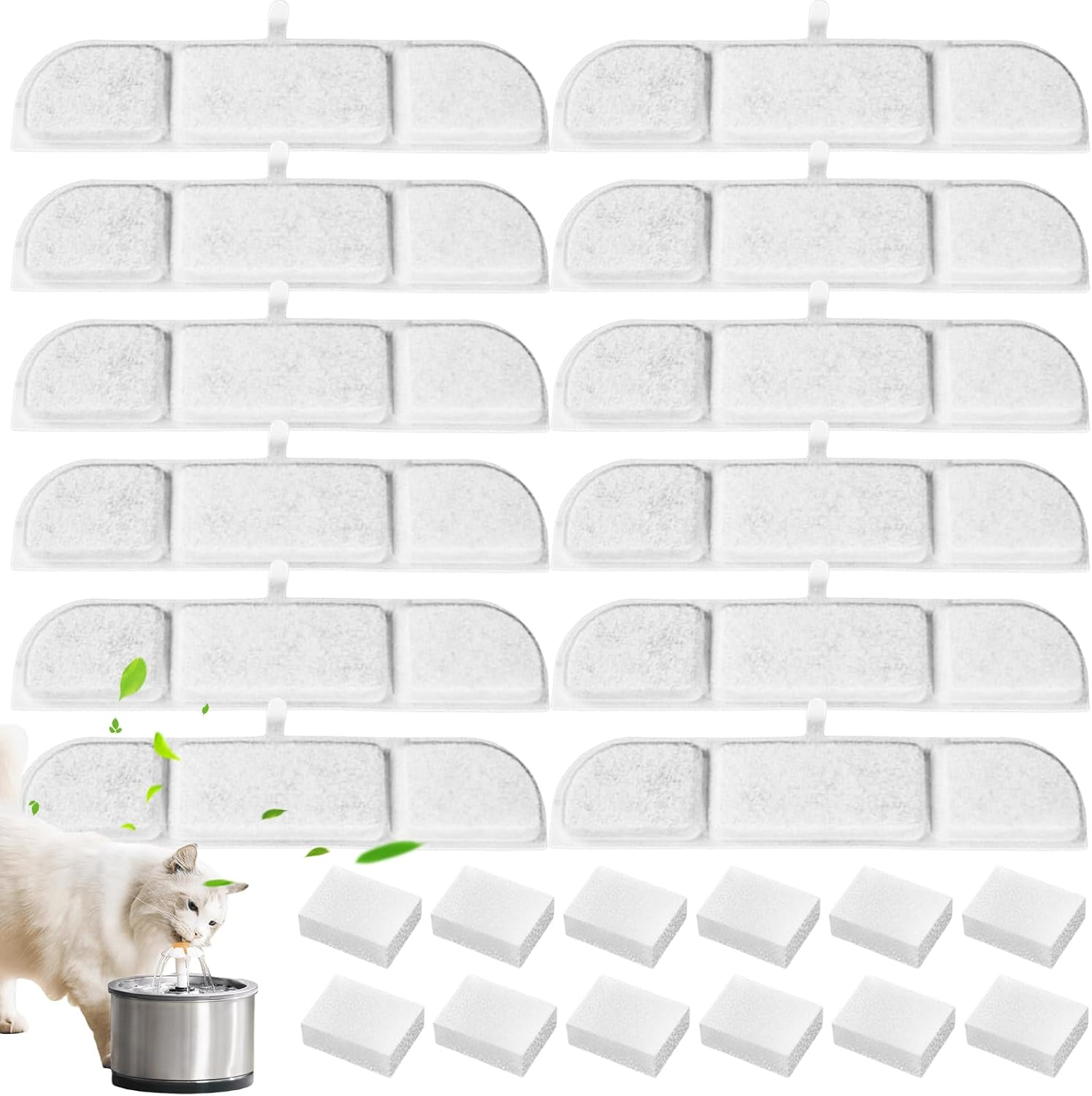 Pack of 12 Cat Fountain Filters for Drinking Fountains, Replacement Filters 12 Pieces Carbon Filters and 12 Pieces Foam Filter, Activated Carbon Filter Drinking Fountain Replacement Carbon Filter image number 6