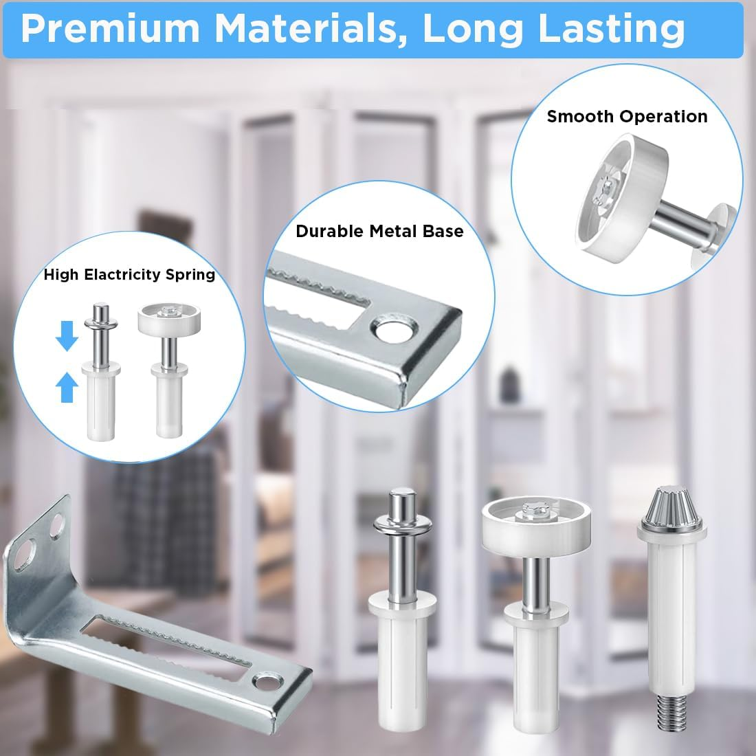 Bifold Closet Door Hardware Kit with Tracks, Folding Door Hardware Replacements Part Included Full Accessories, Top Guide Wheels, Top Pivot, Bottom Pivot, Hinges and Segmented Track (36 Inch) image number 2