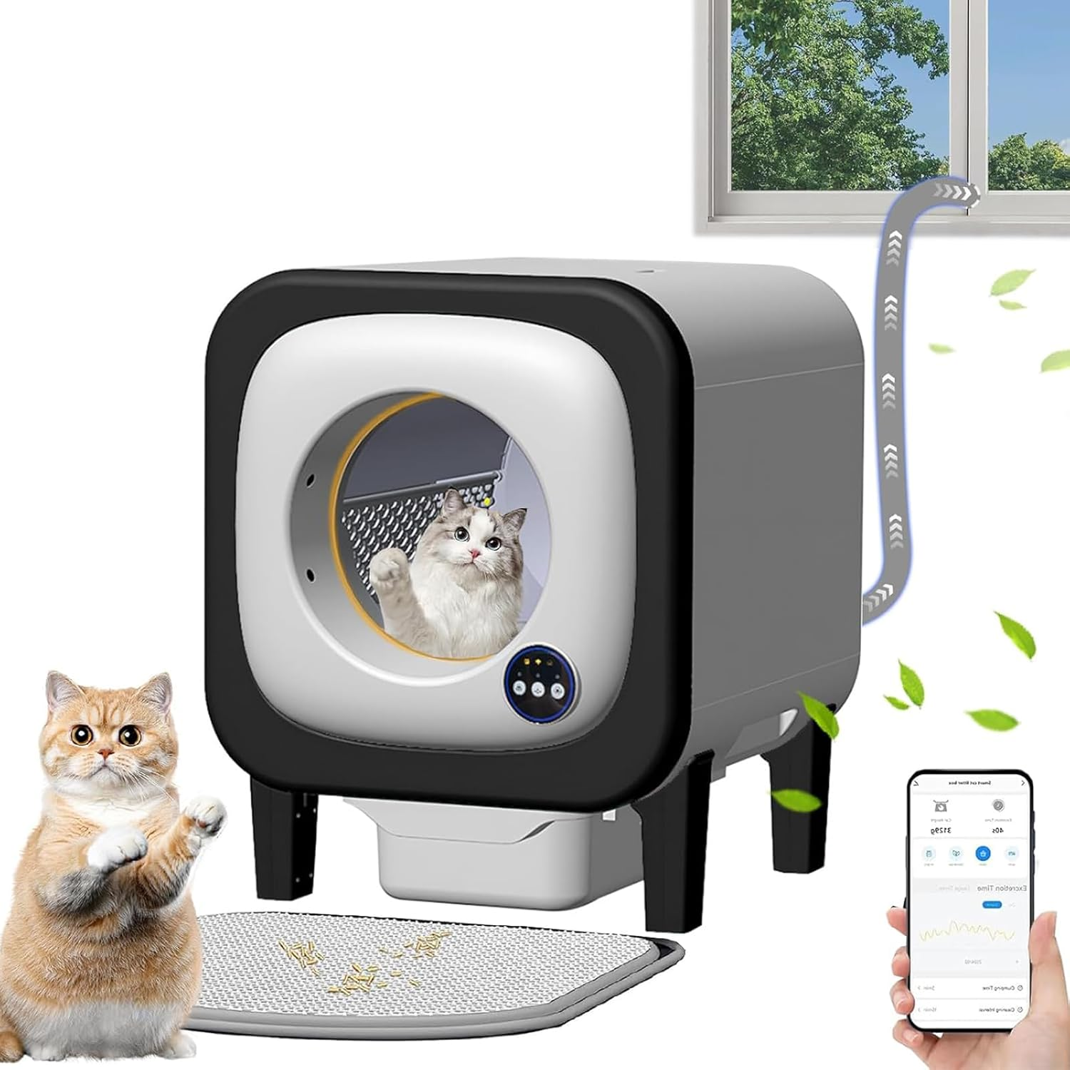 LIODUX 72L Automatic Self Cleaning Cat Litter Box, Intelligent Exhaust System, Large Cat Litter Box with Mat, Cleaning-Open-Top Auto Cats Box with App-Controlled, Smart Clean Box for Multiple Cats