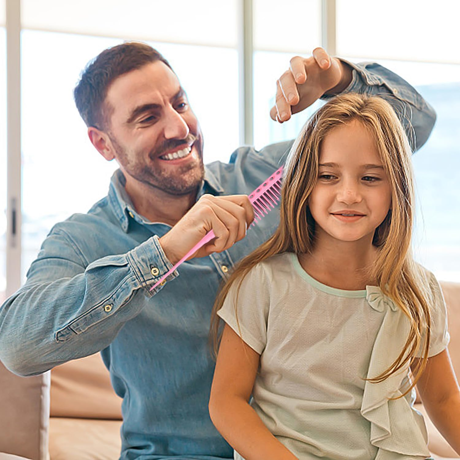 2-Piece Disc Hair Comb, Hairdressing Comb with Dense Tooth Design, Three-Row Hair Comb, Antistatic Hair Comb, Pointed Tail Comb Only for Women (Black, Pink) image number 5