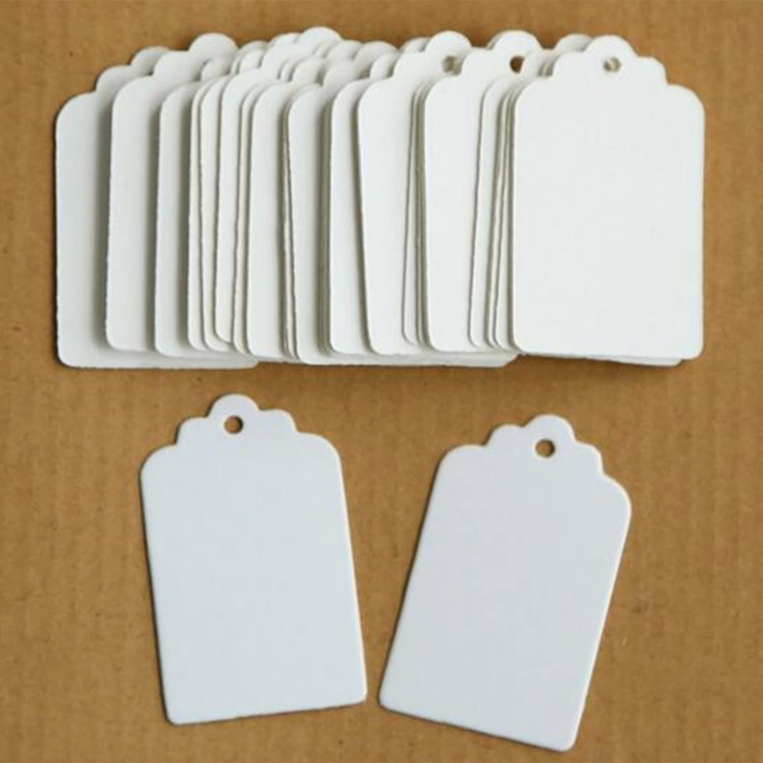 AIWFL 100PCS Blank Kraft Tags Paper Hang Tags DIY Cards White Hanging Marking Tags Price Labels for Wedding Birthday Party Favor
