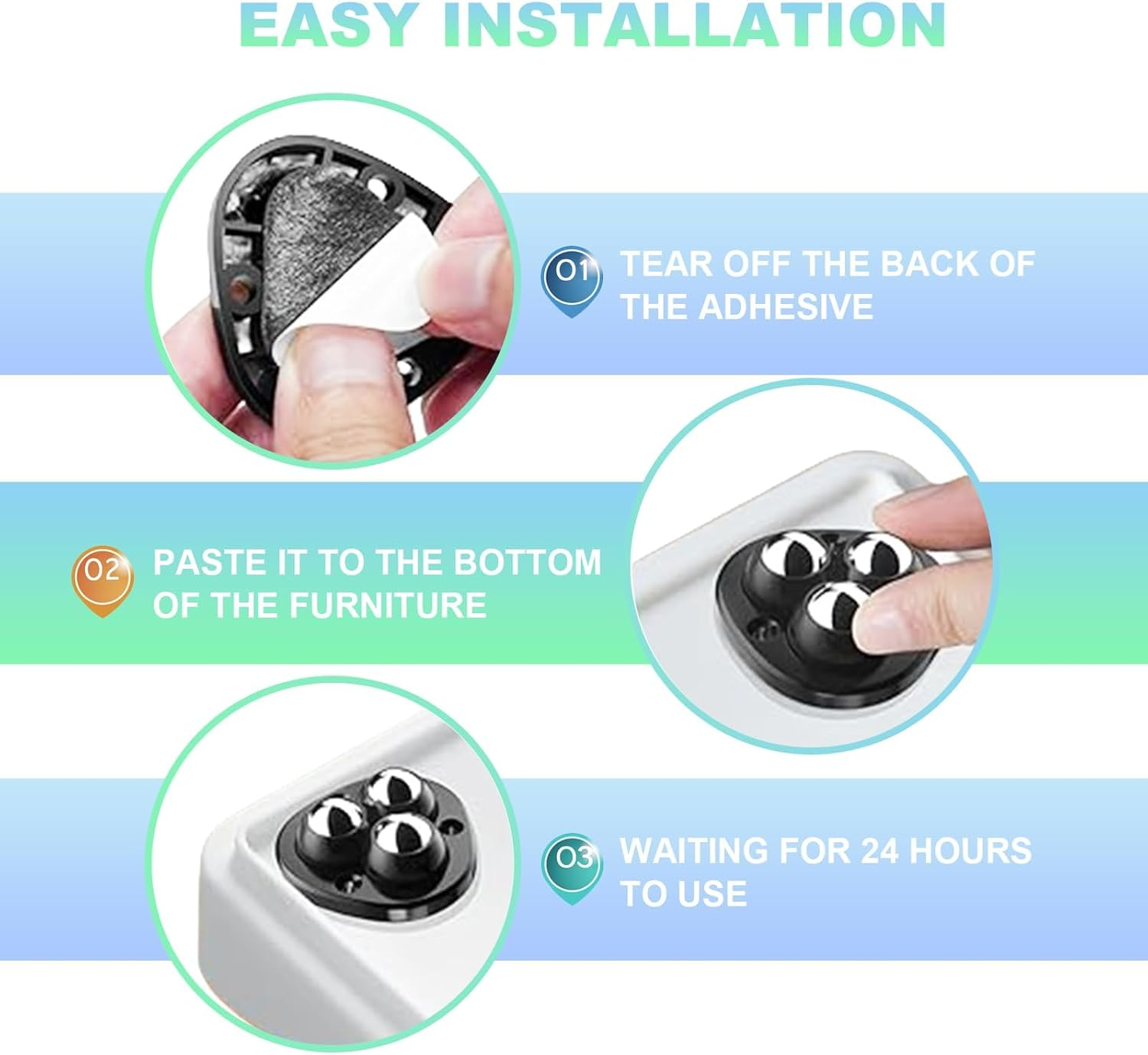 Furniture Sliders with Adhesive Rollers, 20 Piece Set, for Appliances and Countertop, Coffee Slider Set (20, Triangular-Black) image number 5