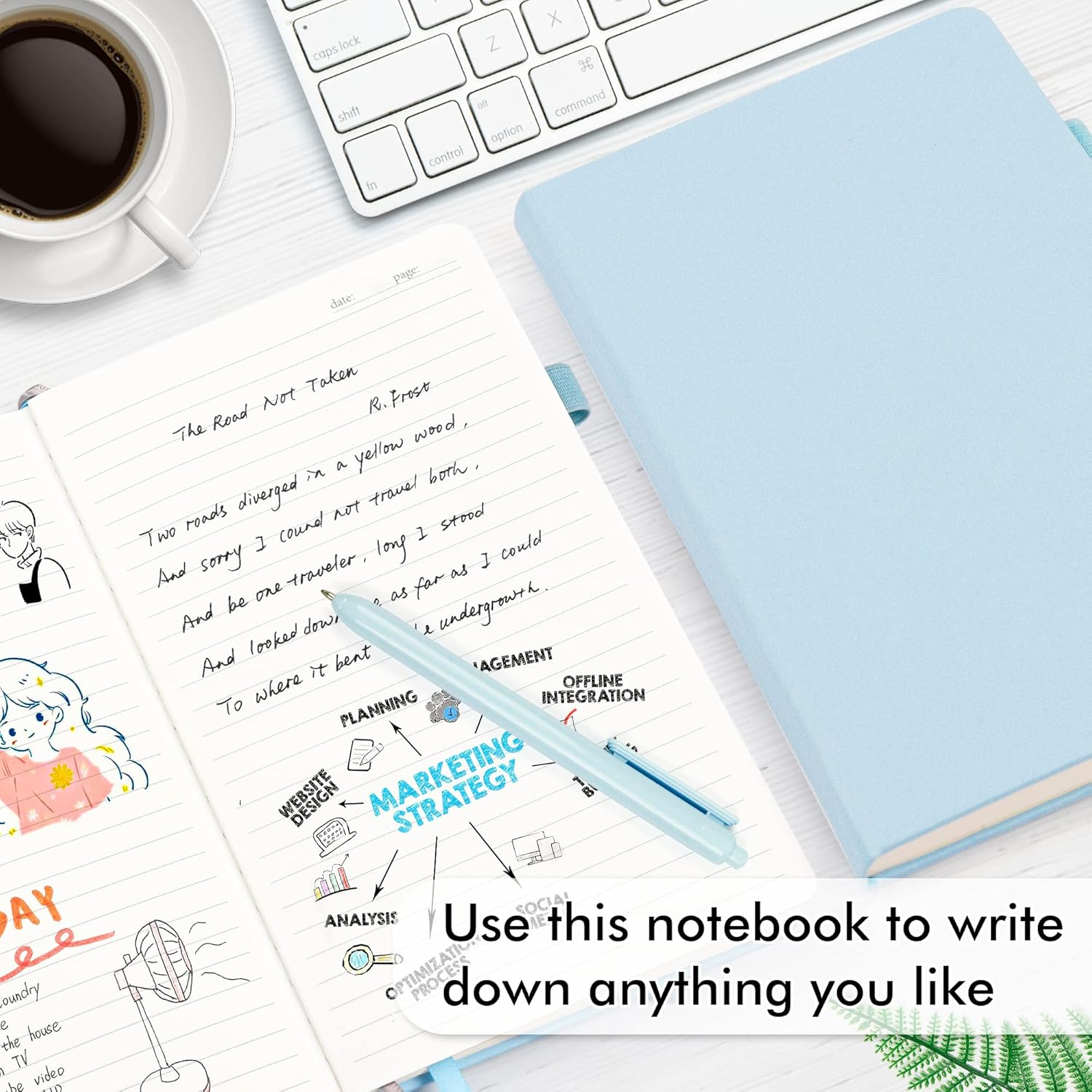 Feela 3 Pack Notebook Journals Bulk, Hardcover Notebooks Classic Ruled Lined Journals with Pen Holder for Women Girls School Business Supplies, with 3 Black Pens, 120 GSM, 5.1&rdquo;X8.3&rdquo;, A5, Light Blue image number 1