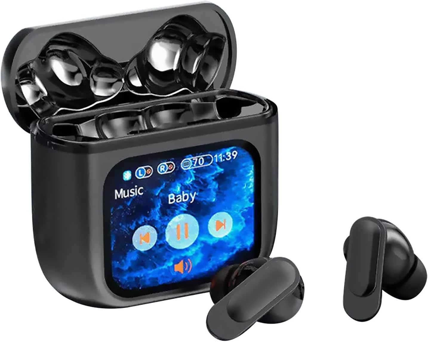 BT5.4 Wireless Earphones LCD Touchscreen Stereo Sound Noise Reduction Support Multi-Language Remote Control Find Earbuds image number 1