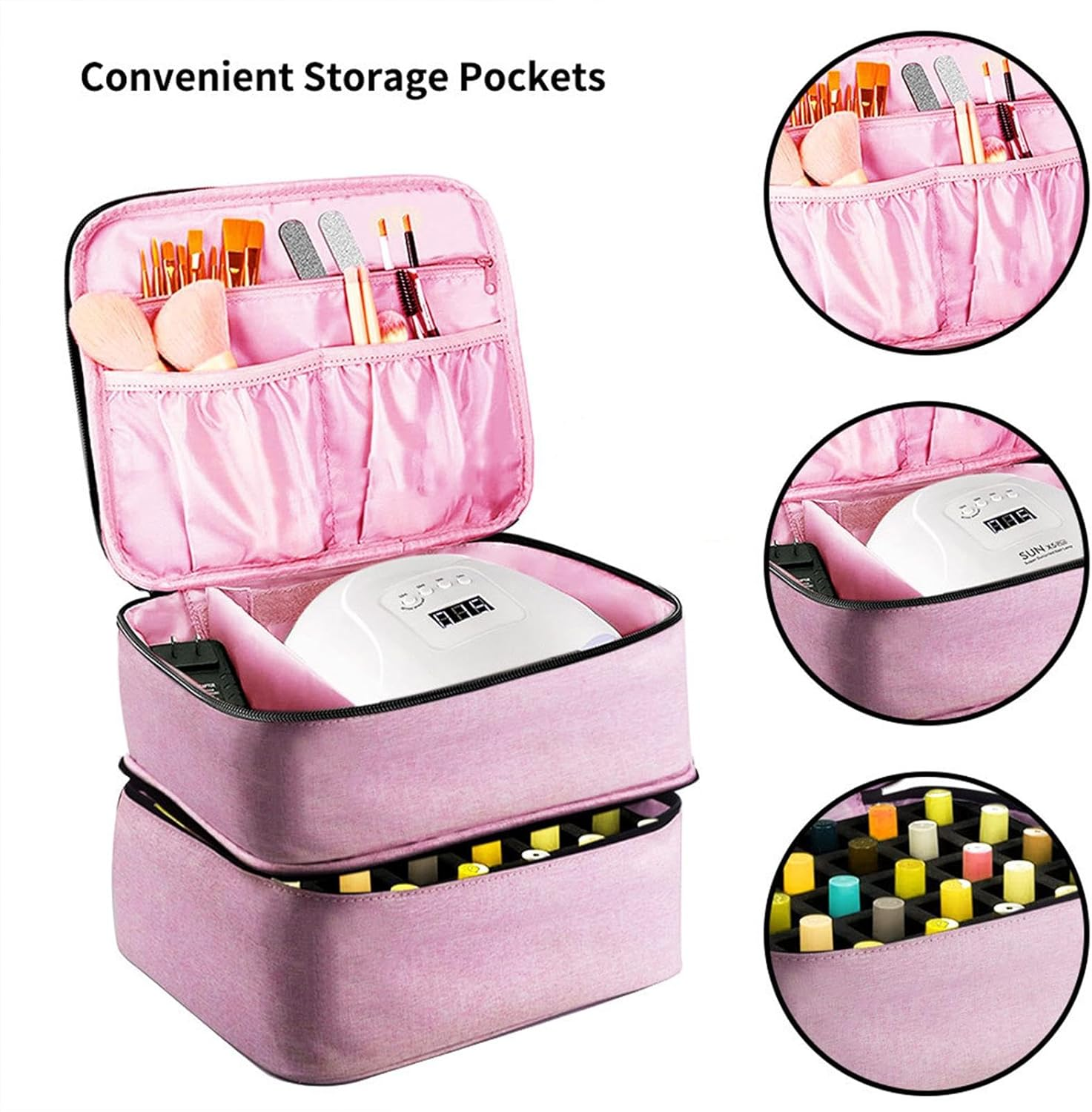 Double Layer Nail Polish Storage Bag Nail Polish Case Organiser Large Zipped Storage Case for Nail Polish 25 X 20 X 19 Cm, Pink, Se R&eacute;f&eacute;rer Au Descriptif, Refer to Description - Black image number 4