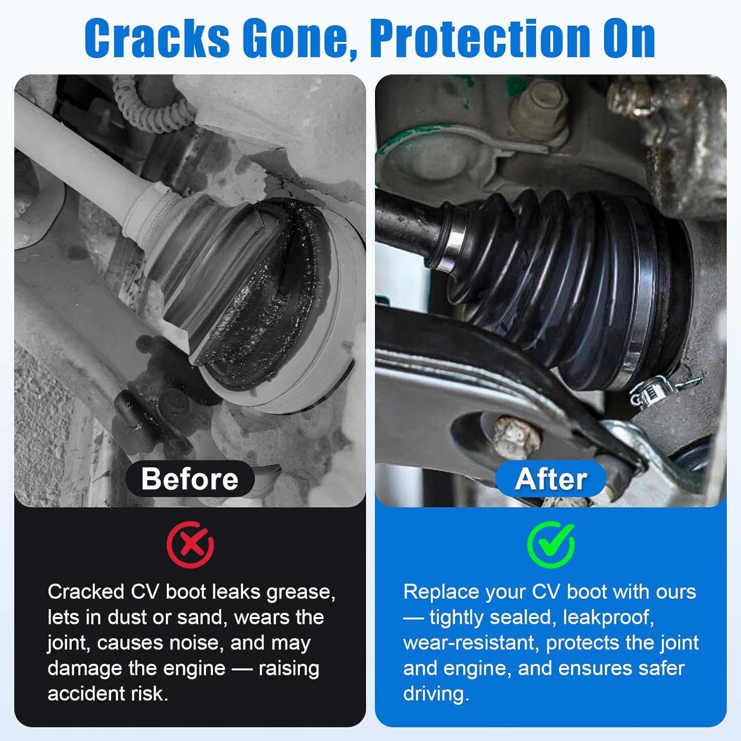 2PCS CV Boot Repair Kit for 19Mm to 24Mm Shafts Universal Car CV Axle Joint Boots Replacement Constant Velocity Kits with Clamps Cable Ties Dustproof Flexible image number 3