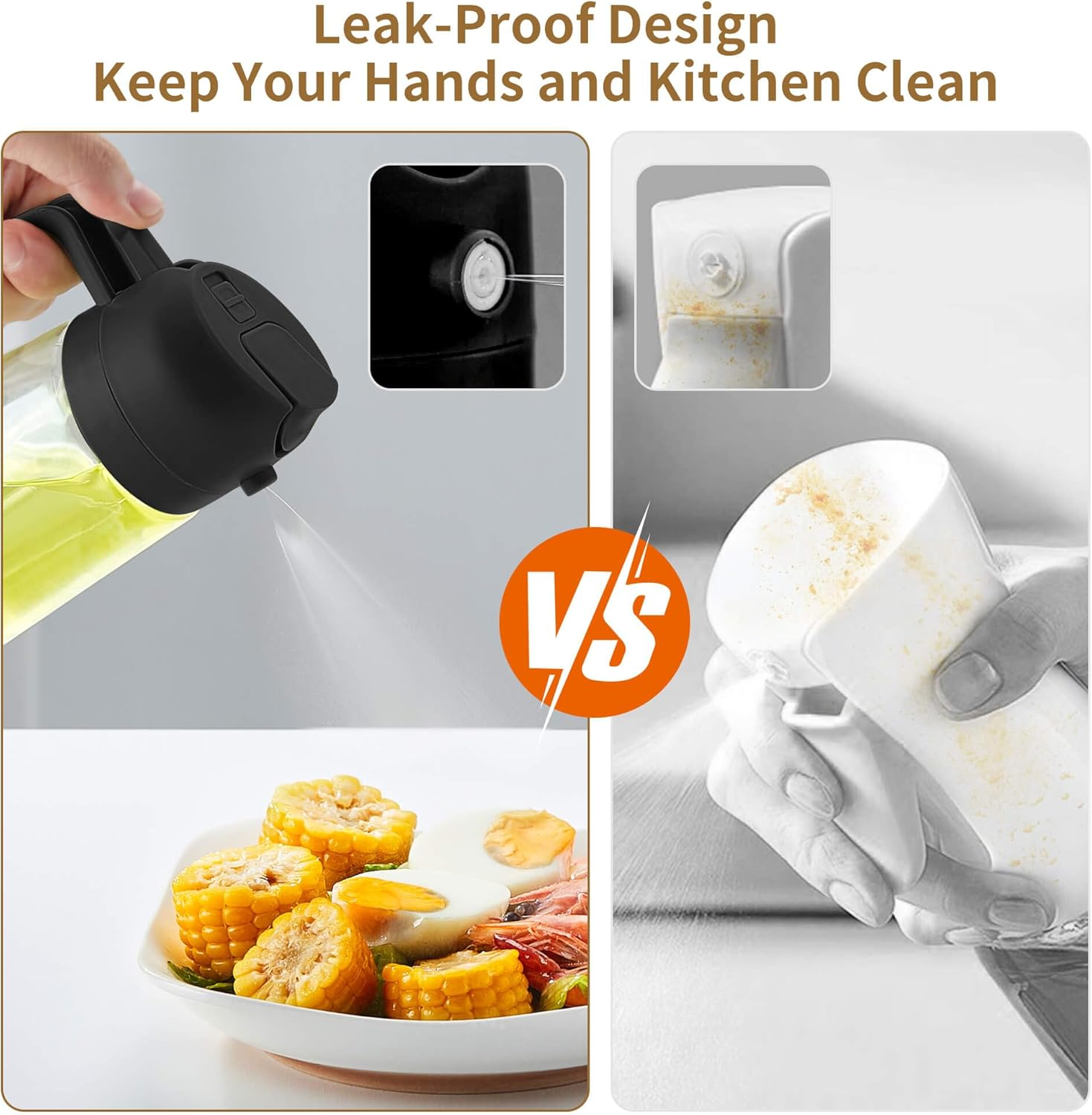 Unbreakable Oil Sprayer for Cooking - 16 OZ Dishwasher-Safe Oil Dispenser Bottle, 2-In-1 Spray & Pour for Olive Oil, Avocado Oil, Vinegar, Soy Sauce, Easy Clean with Removable Lid(Black) image number 1