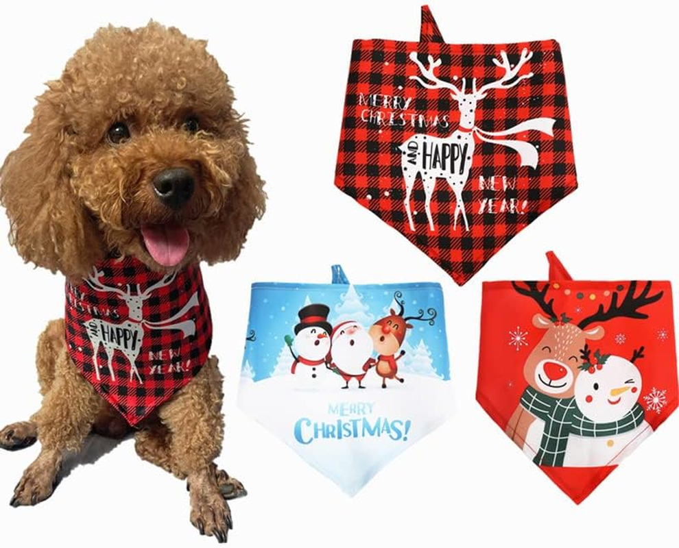 3 Pcs Dog Bandana, MH MOIHSING Christmas Dog Scarf Bandana Dog Kerchief Pet Triangle Bibs Scarf, Square Plaid Printing Bib Double Reversible Pet Saliva Towels Washable for Small to Large Dog Puppy Cat image number 1