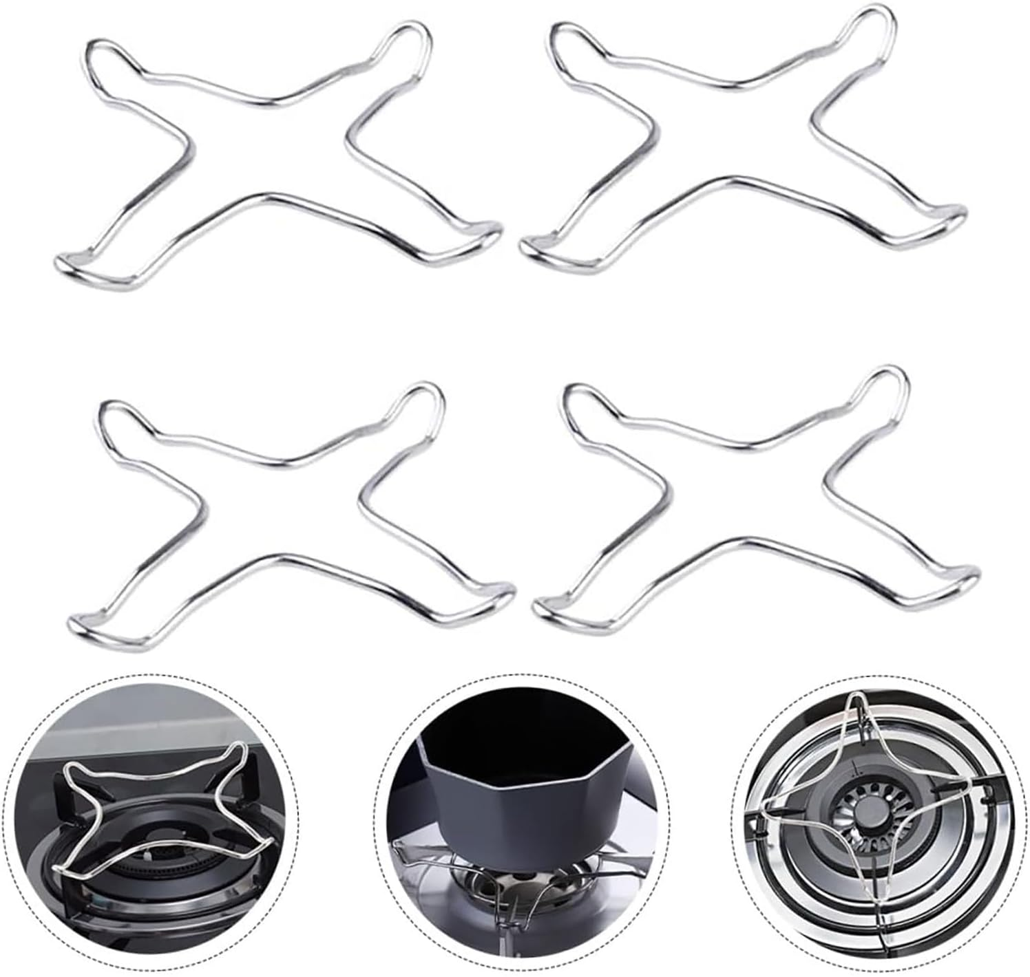 BEANPRECOY 4Pcs Gas Stove Bracket Stove Durable Silver Gas Cooker Accessories Gas Reducer Ring Stove Rack Metal Wok Support Ring Metal Stand Metal Bracket Gas Stand Stove Grates Gas Stoves Pot Support