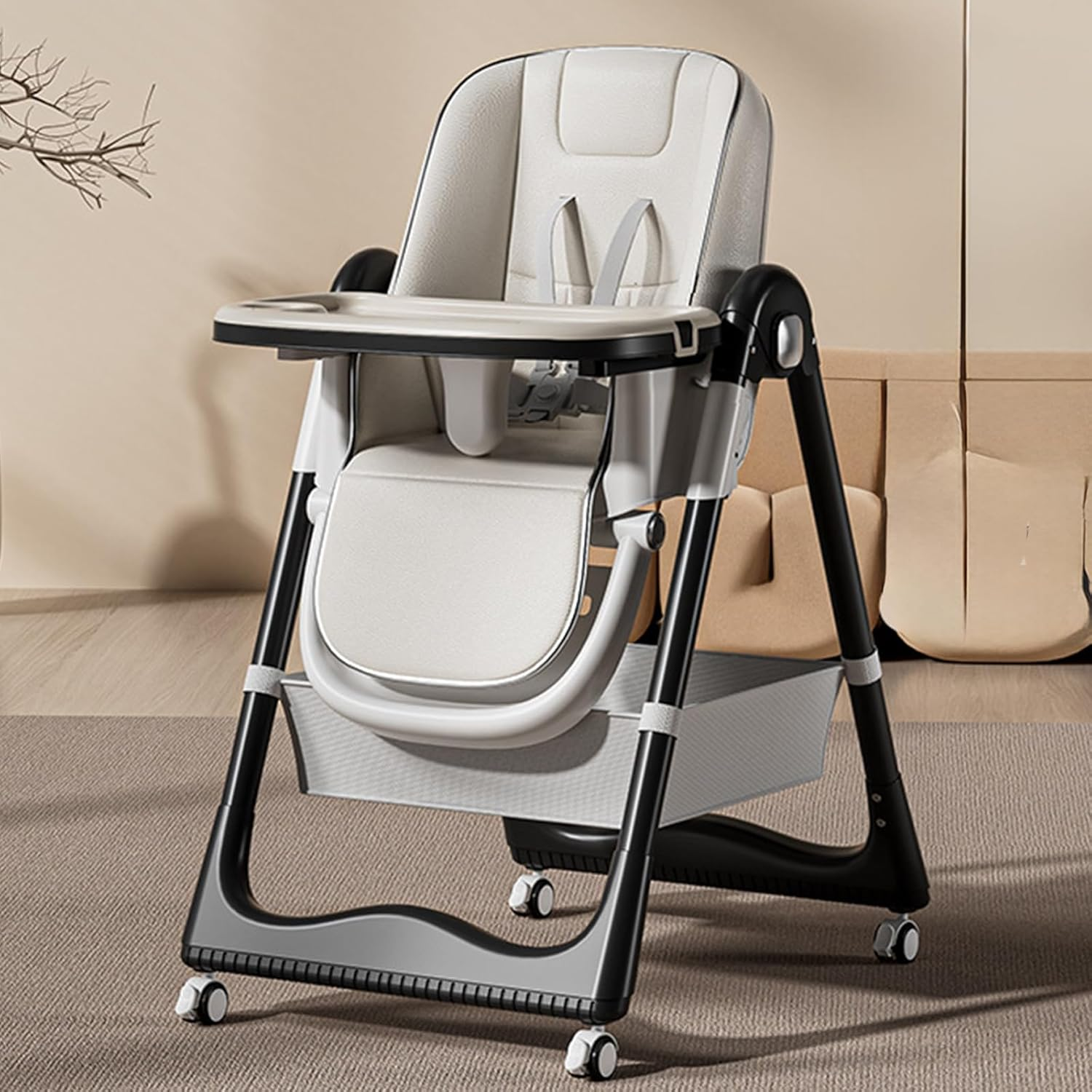 4 in 1 Baby High Chair for Dining & Feeding &ndash; Adjustable Toddler Highchair with 4 Wheels, Foldable & Portable Design, Bpa-Free Tray, Safe 5-Point Harness, Suitable for 6 Months to 6 Years (White) image number 1