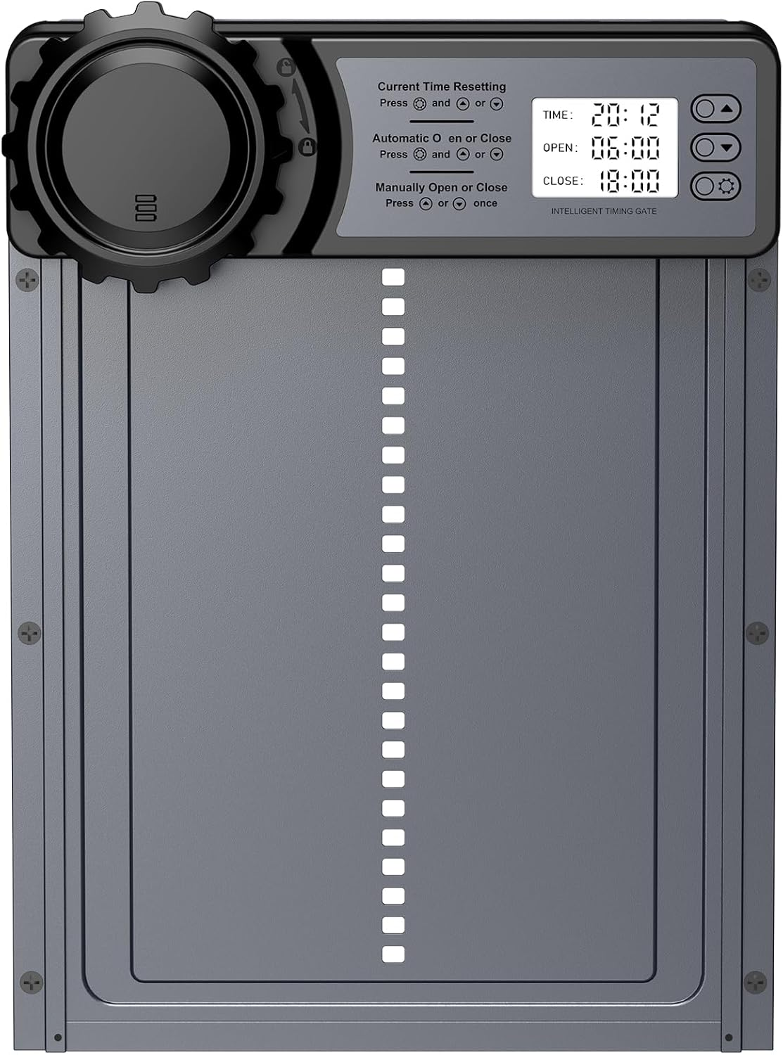 CHAMUTY Automatic Aluminium Chicken Coop Door with Display, Evening and Morning Delay Timer, Grey