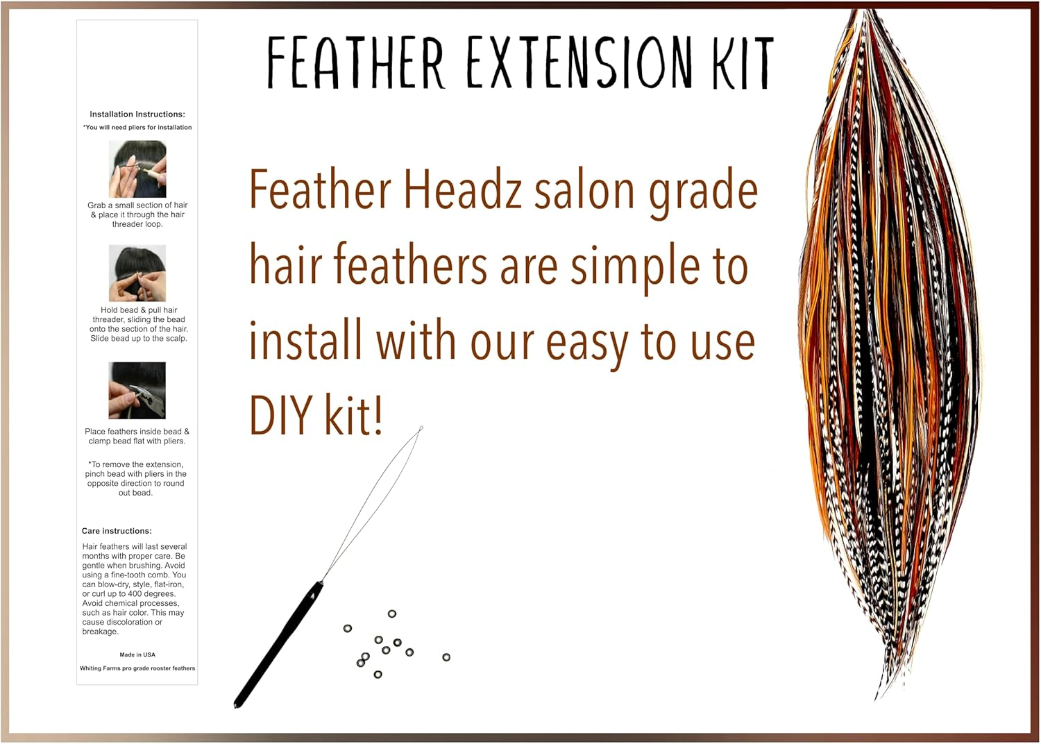 Feather Headz (Natural Short) - 30 Natural Short Colour Hair - 7"- 12" Long - for Hair Extension, Natural Hair Extension DIY Kit - Eye-Catching Design - 10 Micro-Link Beads - 100% Real Rooster ... image number 3