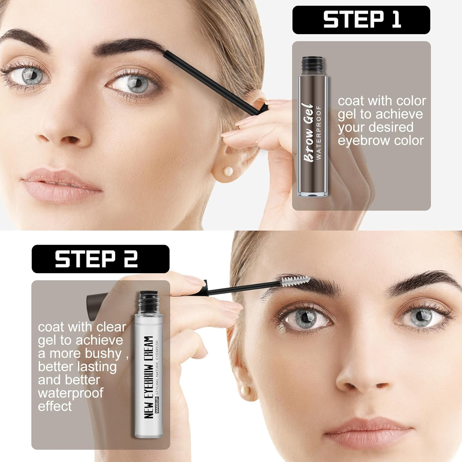 Apooliy 2Pcs Waterproof Eyebrow Gel Set，Highly Pigmented Liquid Eye Brow Gel and Clear Setting Brow Glue,Shaping Natural Eyebrows image number 2