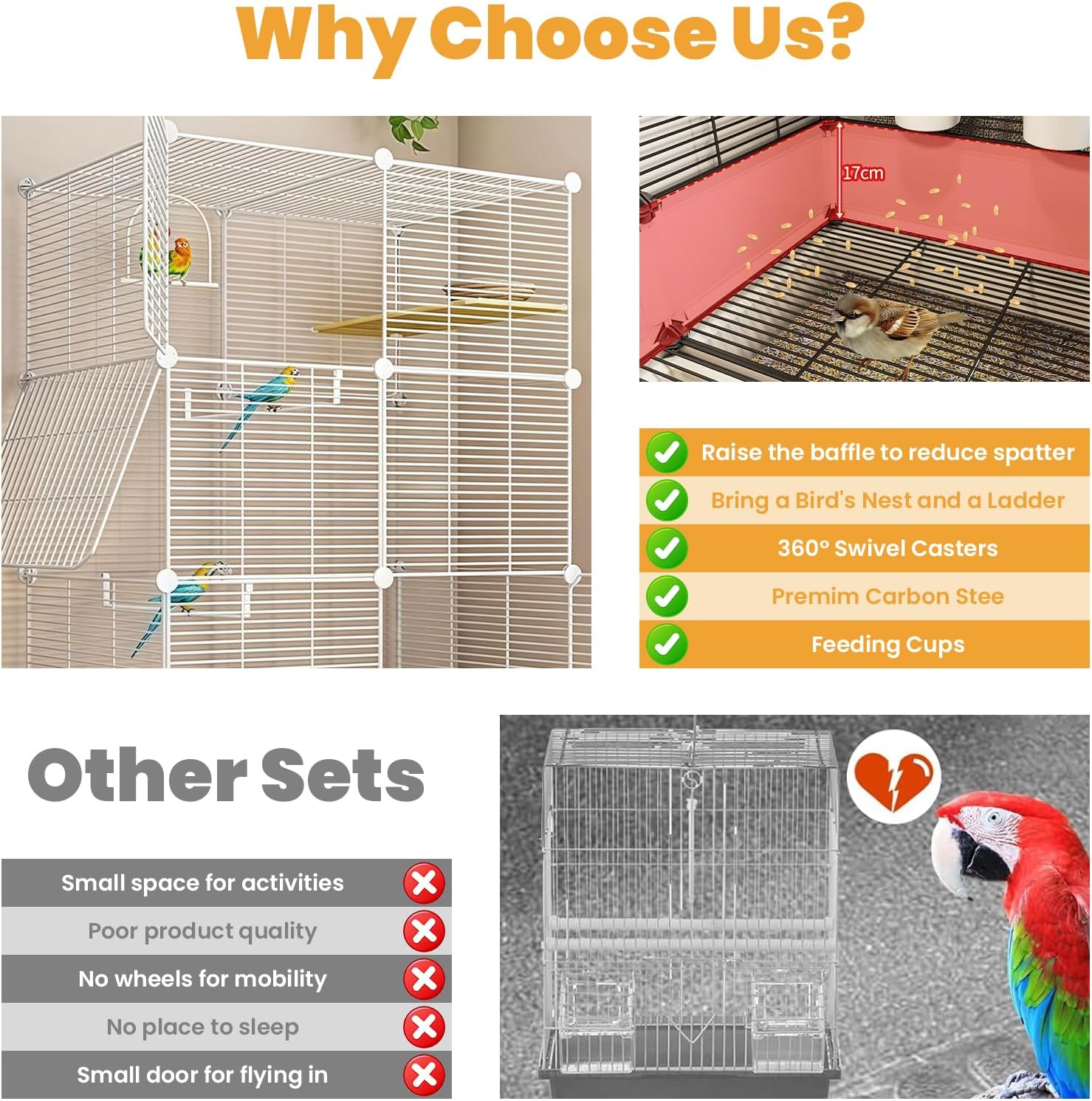 Uandhome Bird Cage for Parakeets,Parrotlets, Cockatiels, Budgie Finch Lovebird Canary Pet Bird,Splash-Proof Food, Easy to Install and Clean,Accessories Included (White) image number 1