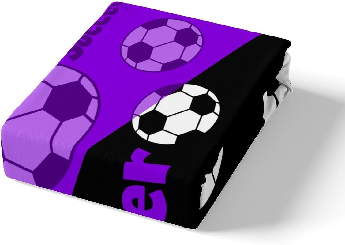Manfei Teens Football Duvet Cover S Size, Black White Football Bedding Set, Sports Theme Purple Quilt Cover, Kids Boys Adult Room Decor, Soft and Lightweight, 1 Pillowcase image number 5