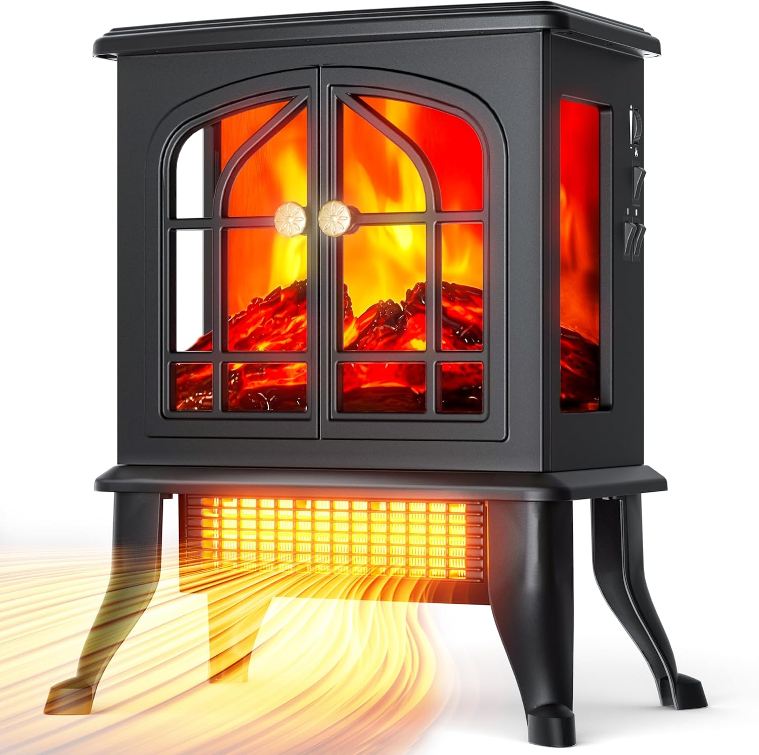 BLUEQUE Fan Heater for Bedroom - 2000W Electric Space Heater, Stove Fireplace Heating with Realistic LED 3D Flames, Fake Freestanding Fireplace for Living Rooms, Office, Indoor Home Use image number 1