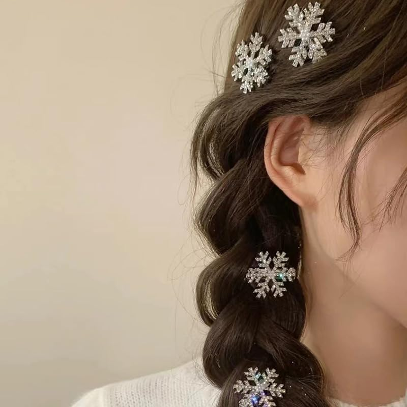 Silver Snowflake Hair Clips for Women Girls 4 Pcs Xmas Snowflakes Clip Snowflake Hair Accessories for Women Snowflakes Barrette Christmas Holiday Clips Barrettes image number 5